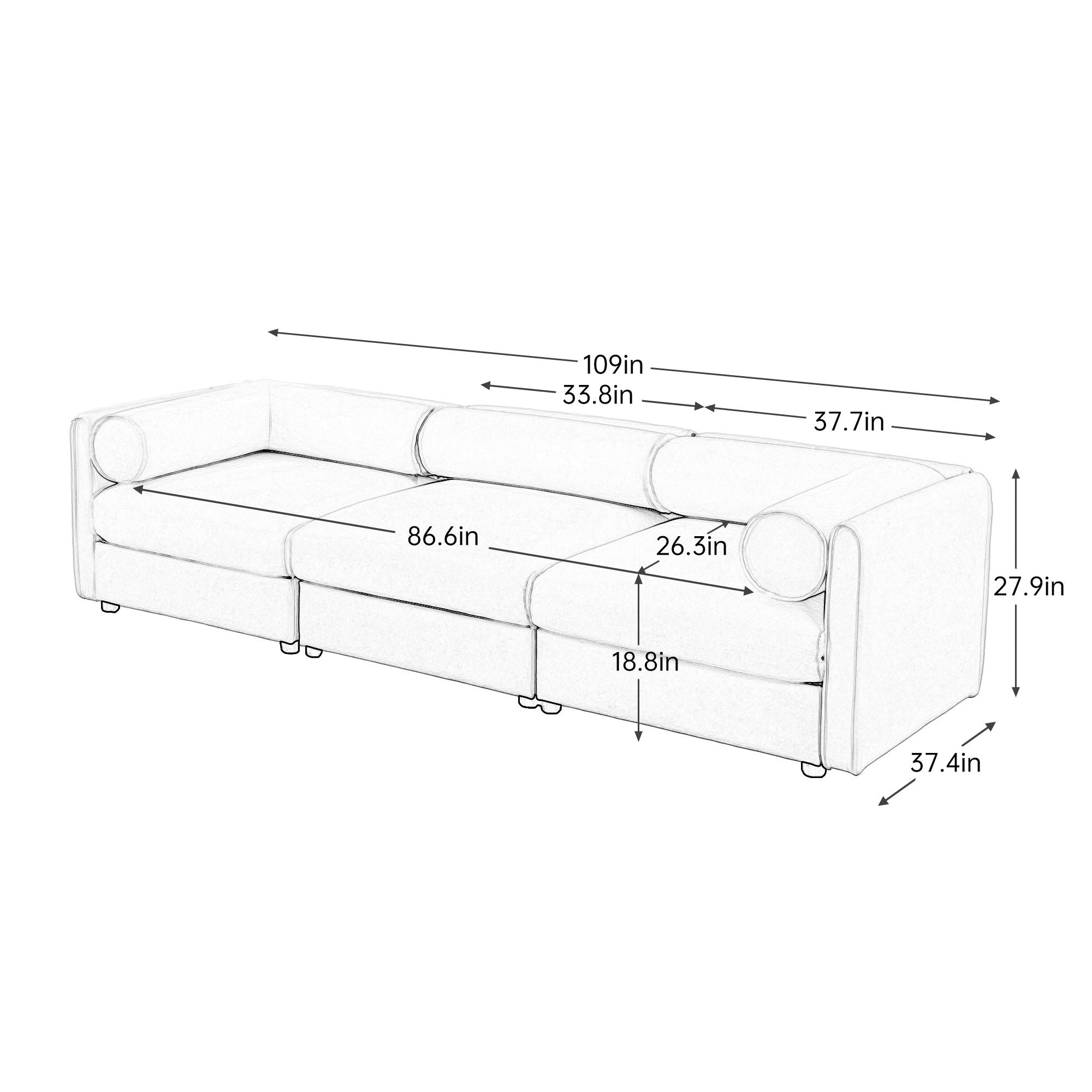 Stylish Chenille Sofa With Storage Seat And Cylindrical Backrest - Best Buy Furniture