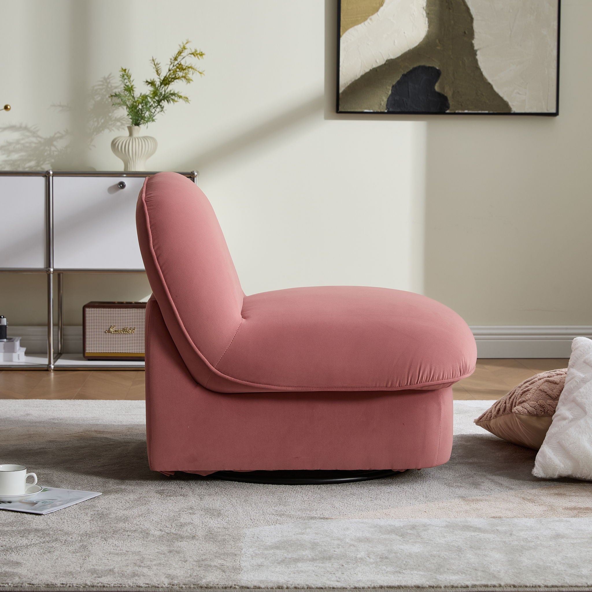 Pumpkin Shaped Swivel Accent Chair, 360 Degree Rotation For Living Room