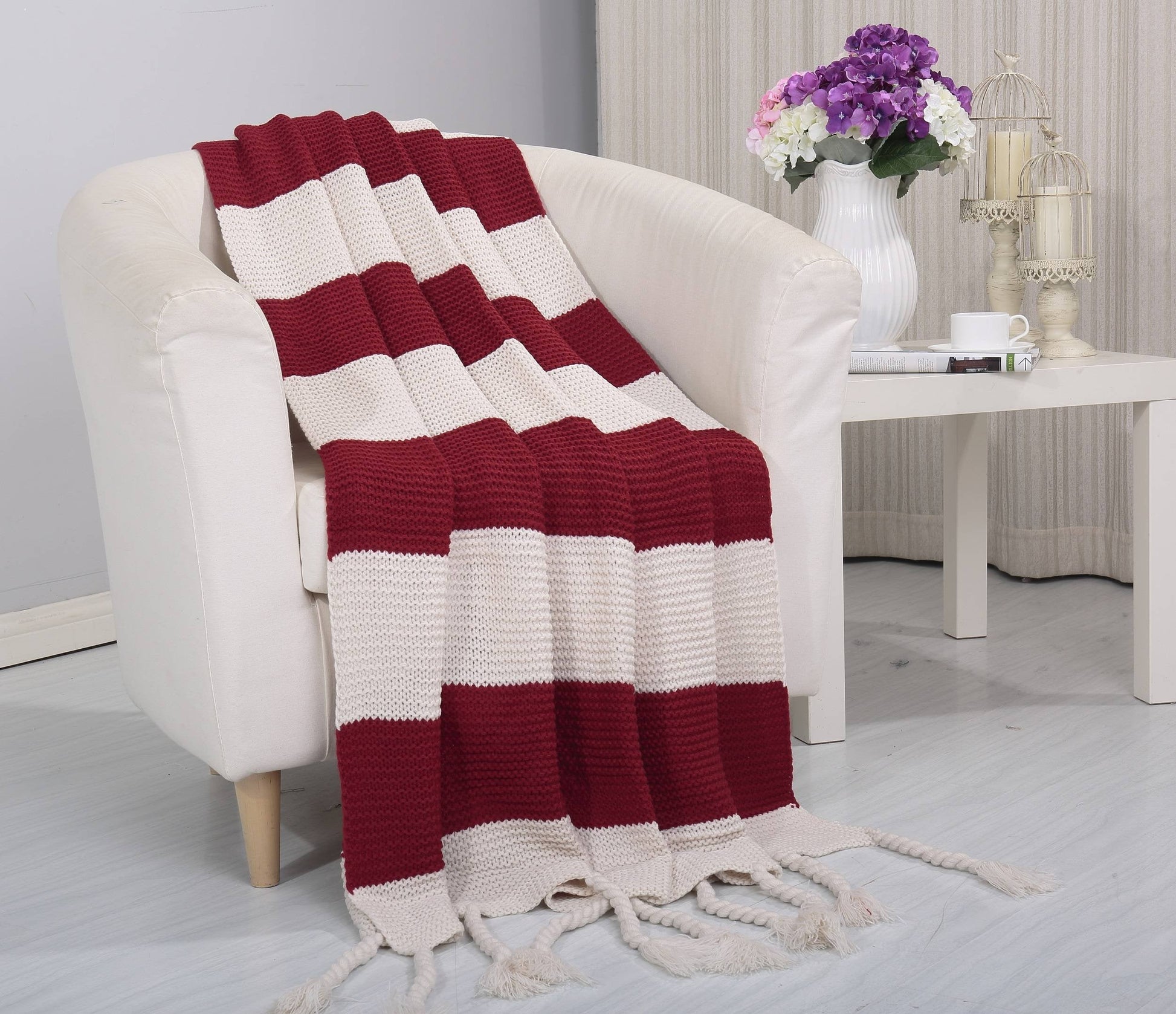 Faith, Hope, Love Home Decor Soft Touch Classic Woven Knitted 2-Tone Throw Blanket With Fringes - Best Buy Furniture