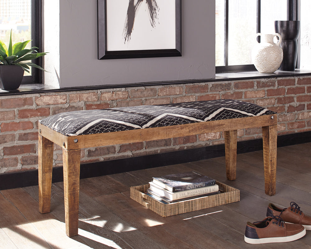 Lamont Fabric Upholstered Accent Bench Black and Natural-CoasterEssence
