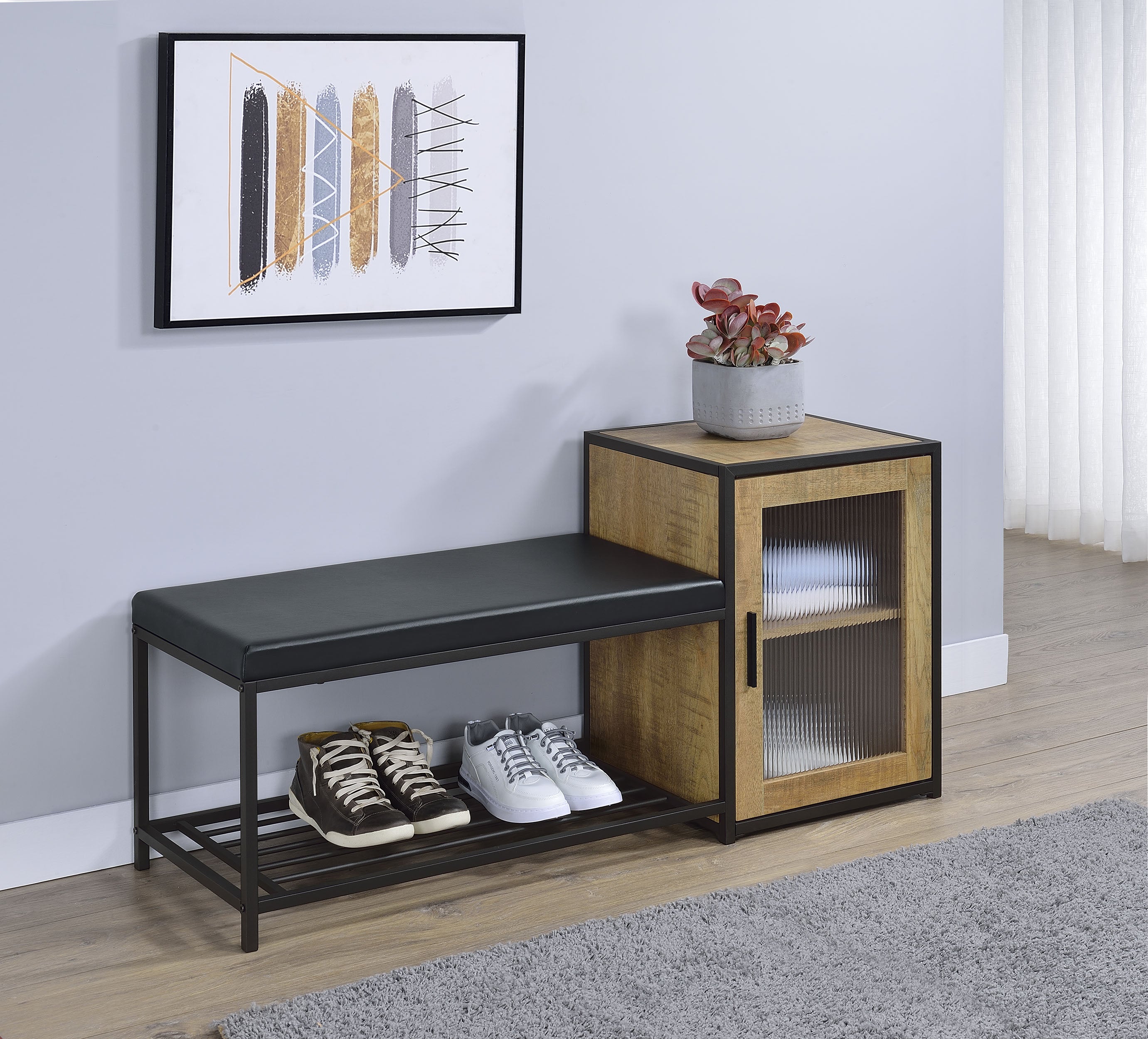 Martino Shoe Storage Entryway Bench with Cabinet Mango and Black-