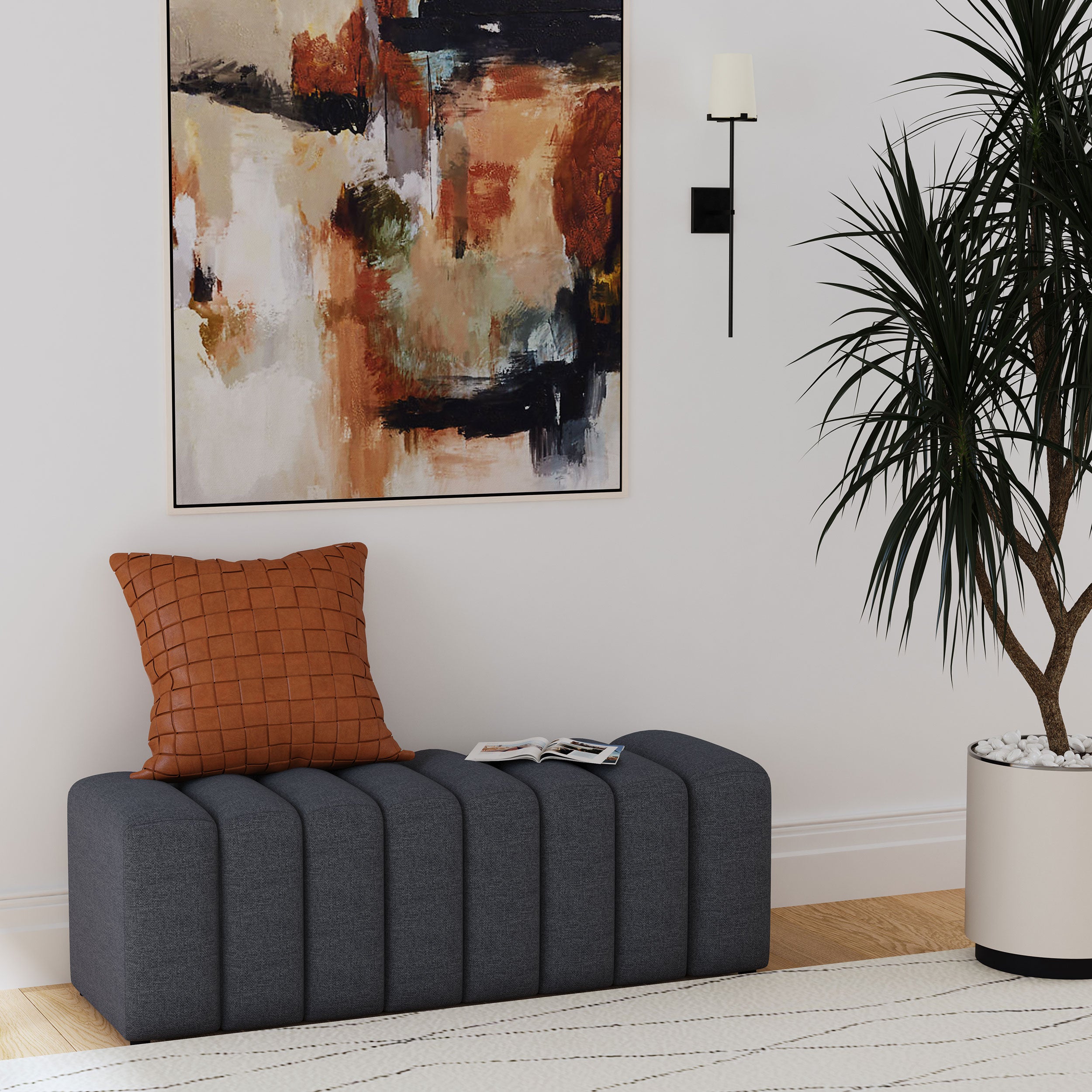 Summer Fabric Upholstered Tufted Accent Bench Charcoal-
