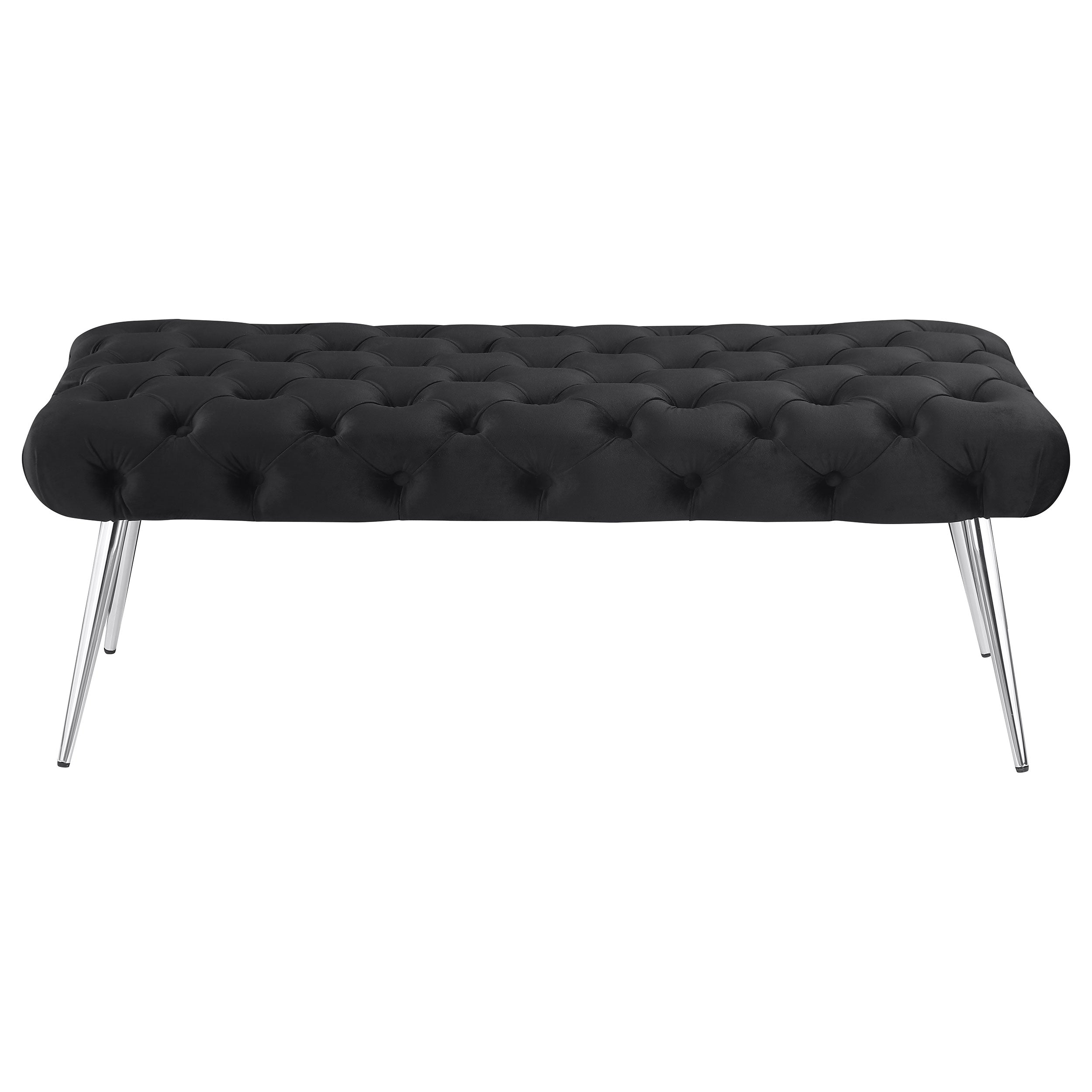 Ella Upholstered Tufted Bench Stainless Steel Legs Black-
