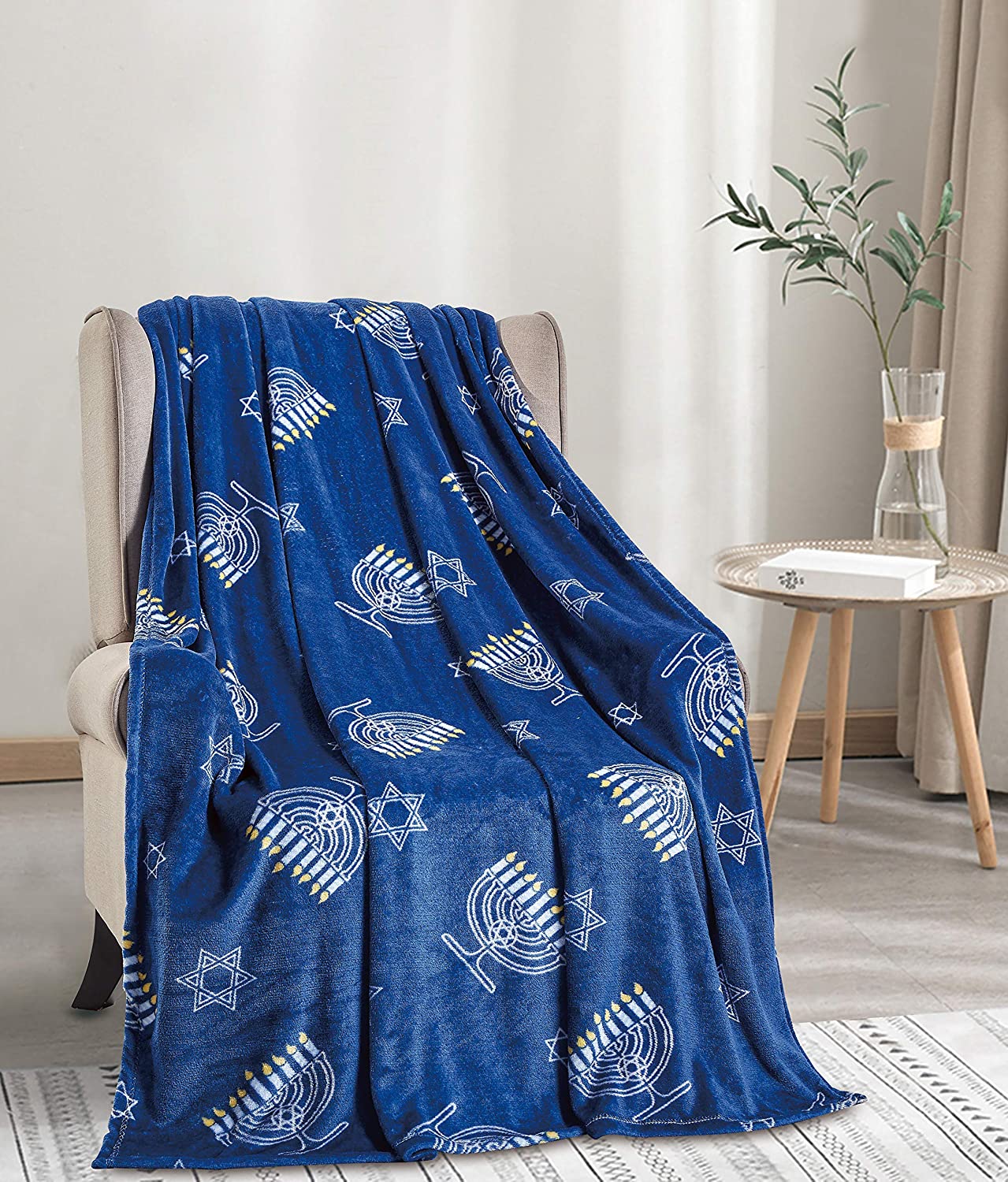 Maccabbee collection microplush holiday throw blanket (60" x 50") - hanukkah menorah