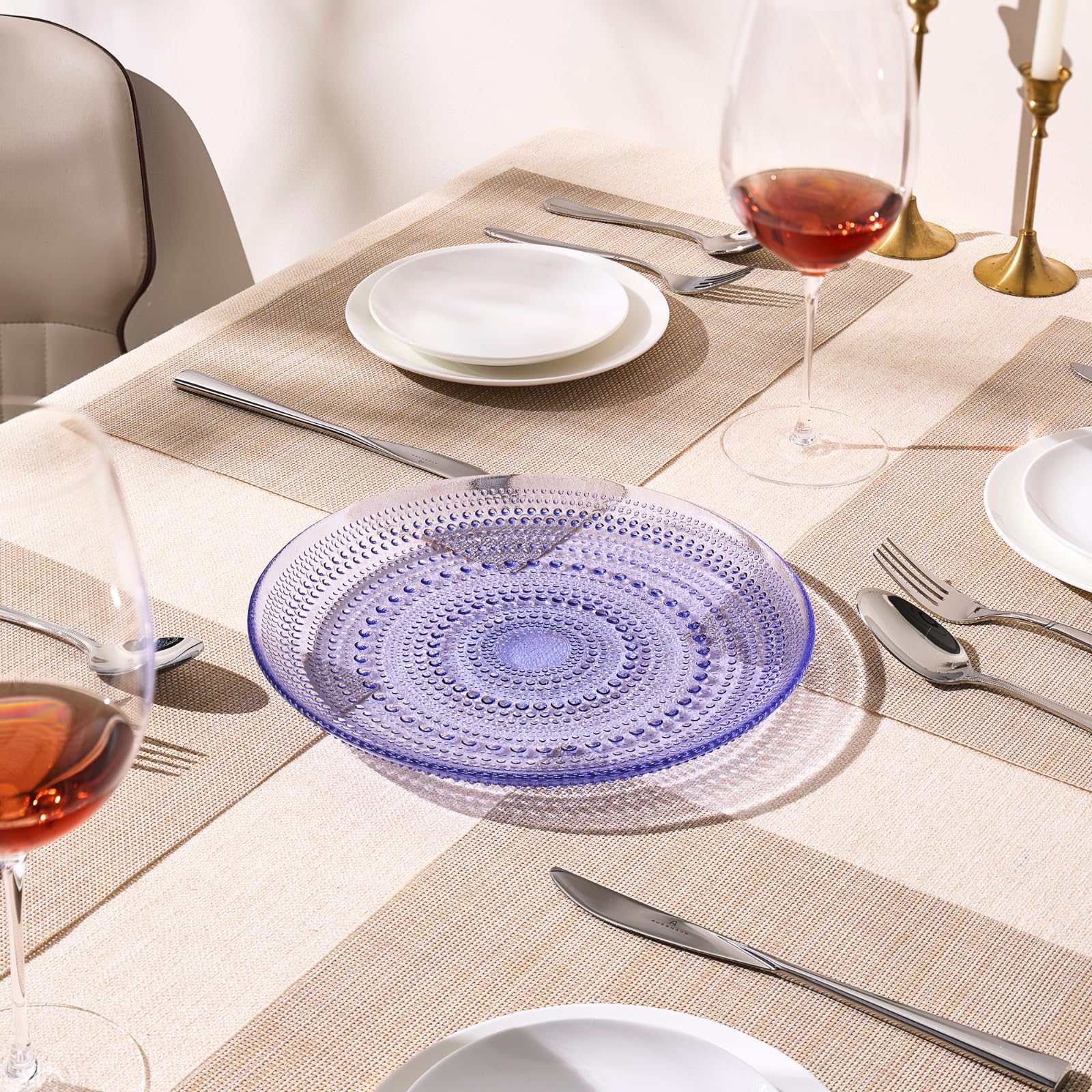 Glass Hobnail Dinner or Charger Plates | Set of 4 | Blue