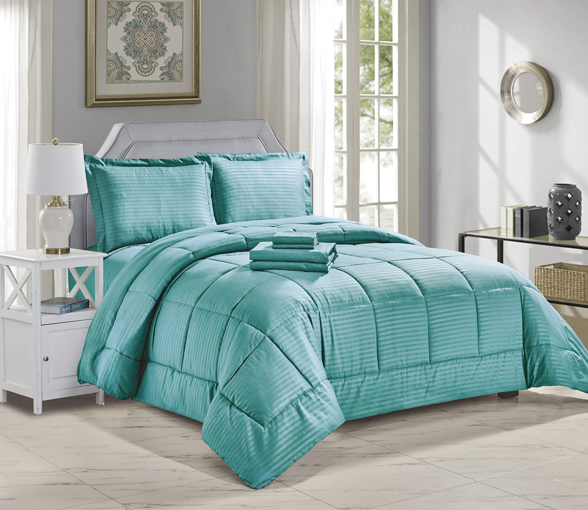 Decor&More Home Essentials 8 Piece Embossed Stripe Bed in a Bag - Best Buy Furniture