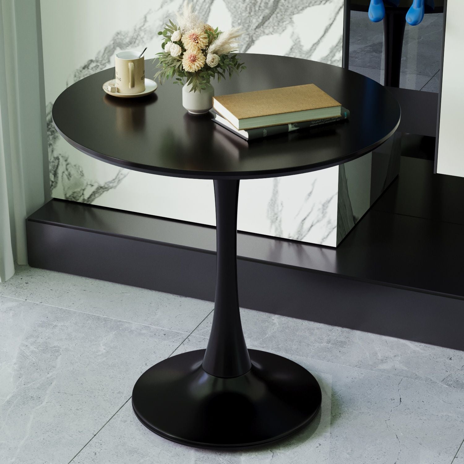 Mid Century Modern Round Dining Table With Top & Pedestal Base