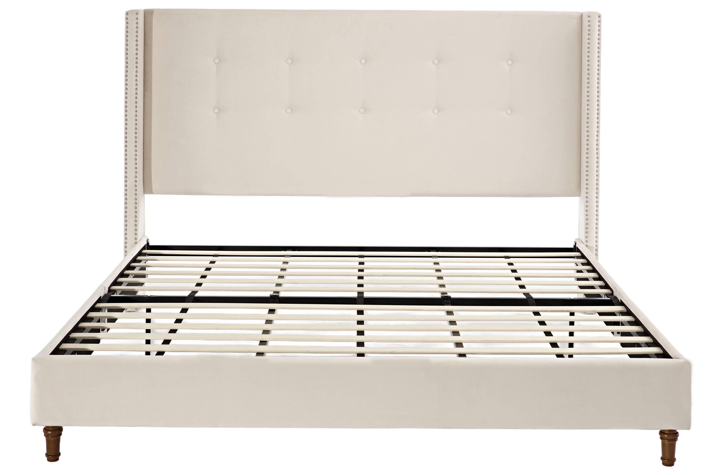 Luxury Wingback Upholstered Bed Frame – King or Queen Sizes, Ivory or Navy Fabric
