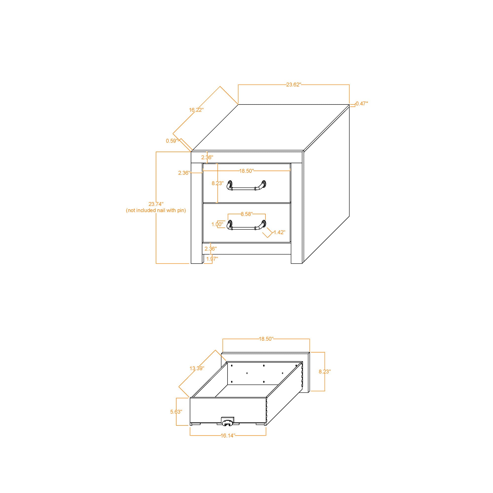 Monica - Nightstand With Spacious Drawers Bar Handles - Dark Oak