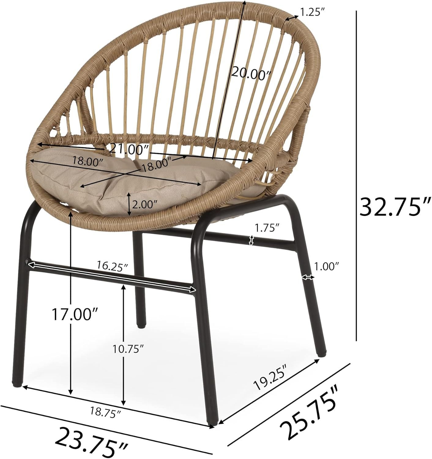 Outdoor Accent Chair with Curved Back and Basket Frame Set of 2