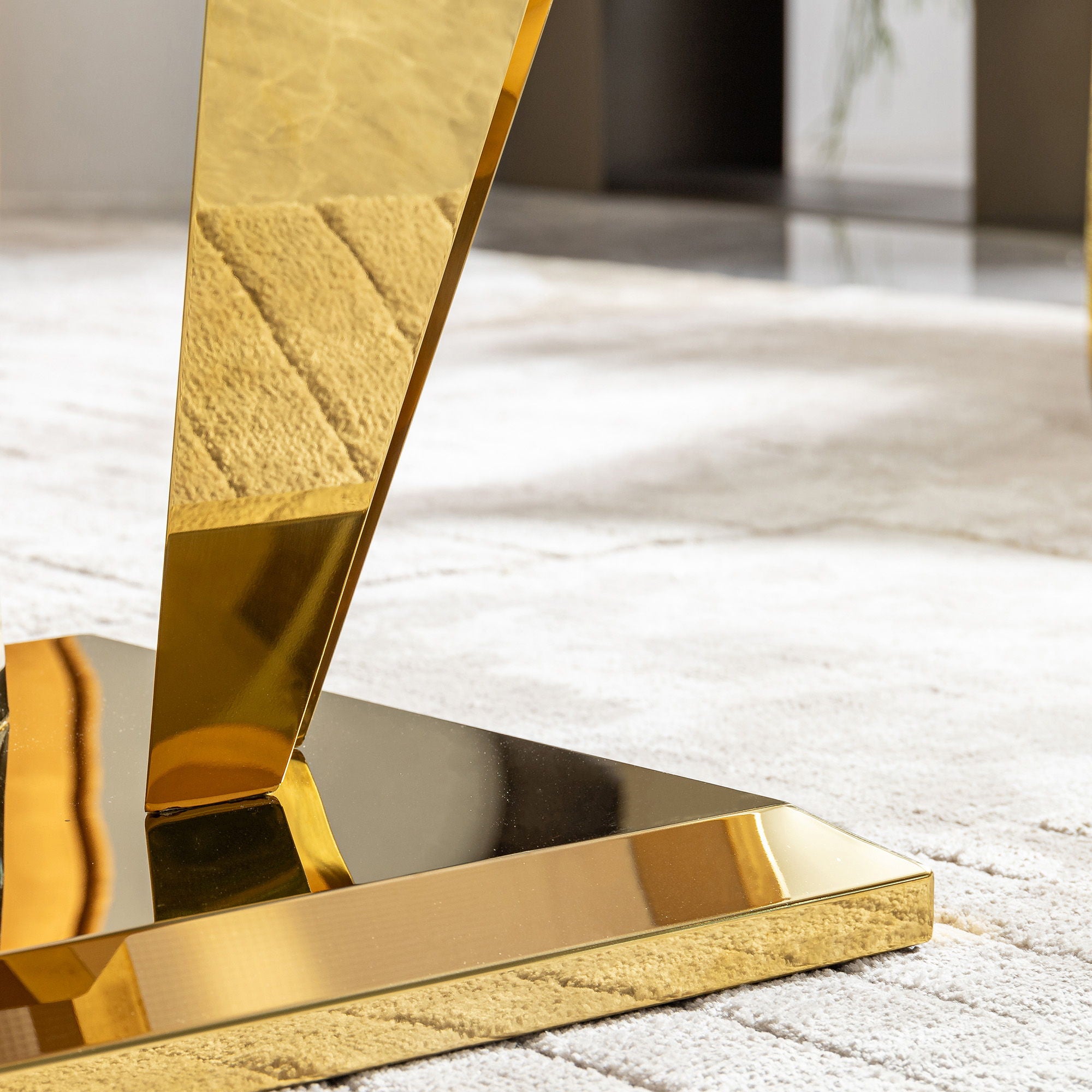 Modern Rectangular Coffee Table With Marble Pattern Top, Stainless Steel Base - Gold