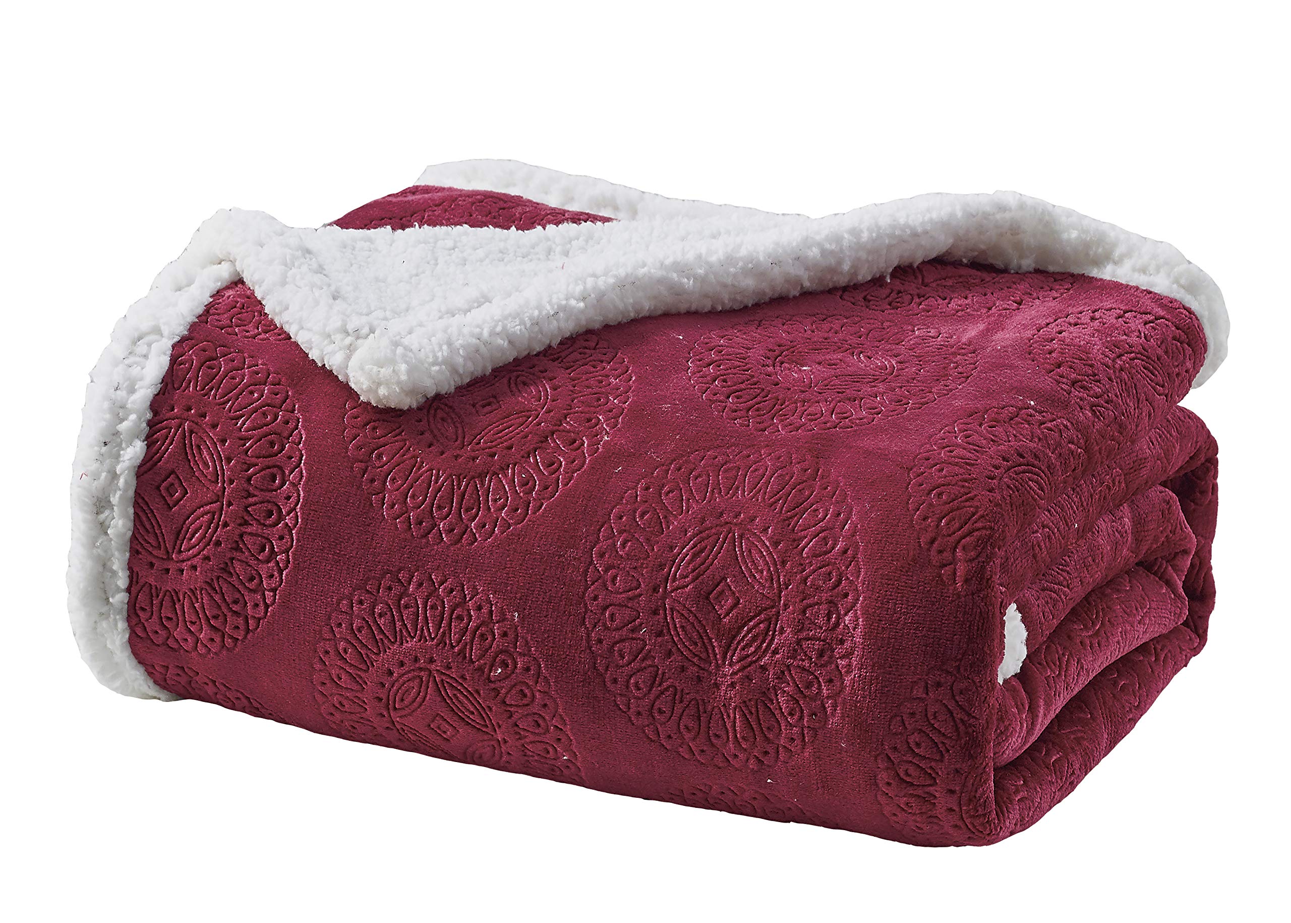 Decor&More Bon Iver Collection Extra Soft Mandala Embossed Microplush Throw Blanket with Sherpa Backing (50" x 60") - Best Buy Furniture
