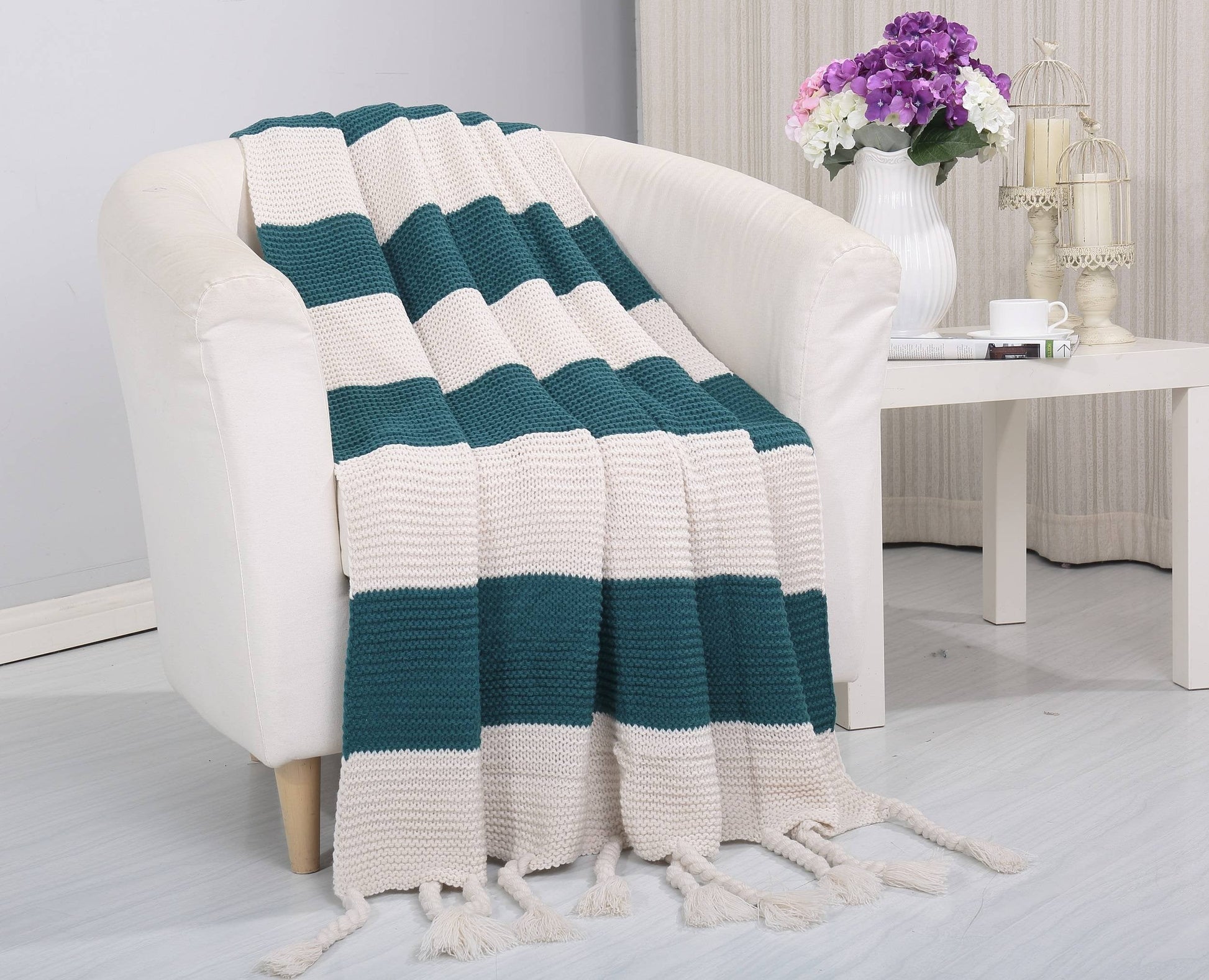 NobleHouse Soft Touch Classic Woven Knitted 2-Tone Throw Blanket with Fringes (50" x 60") - Best Buy Furniture