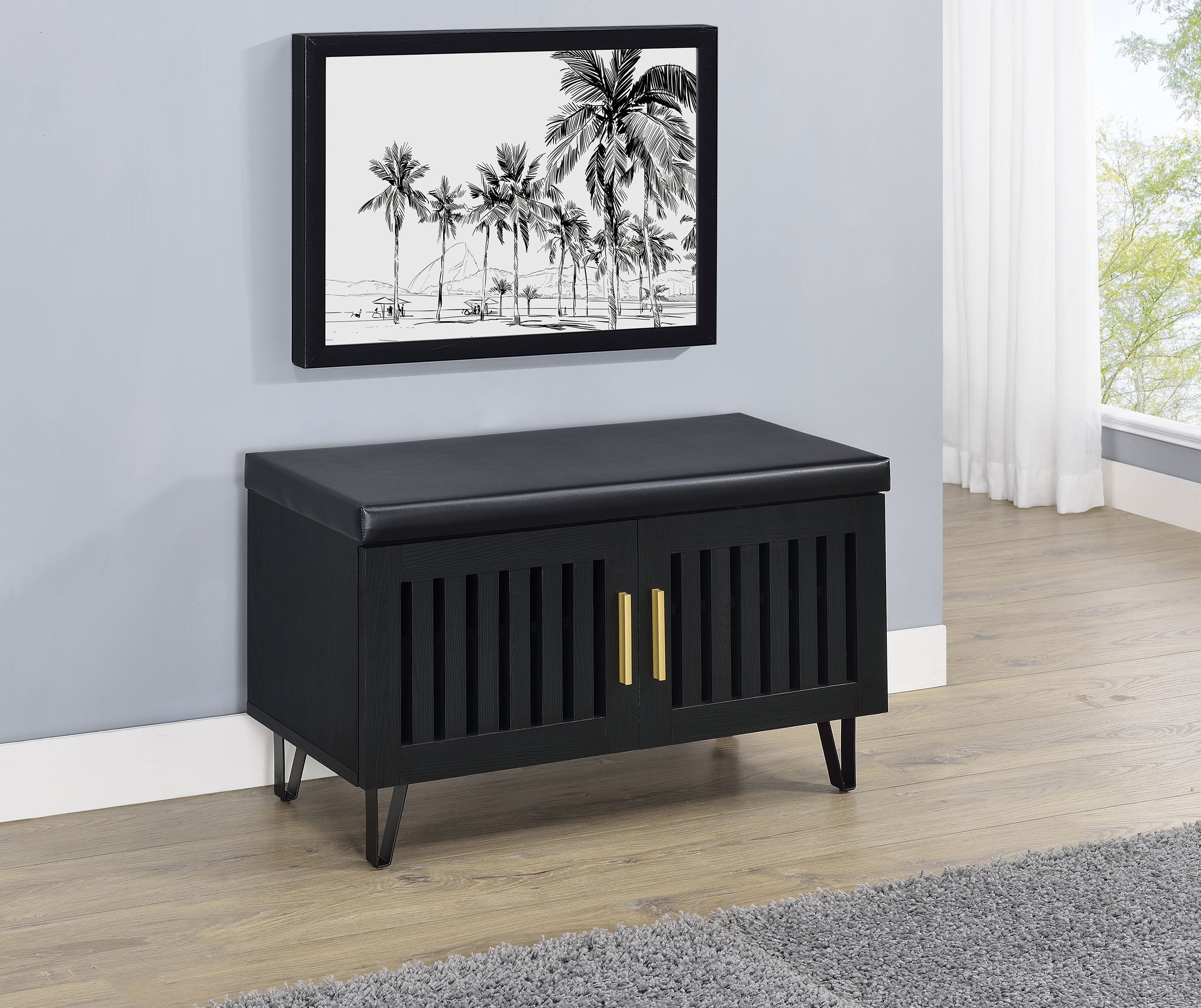 Brixton 2-door Padded Entryway Shoe Storage Bench Black-