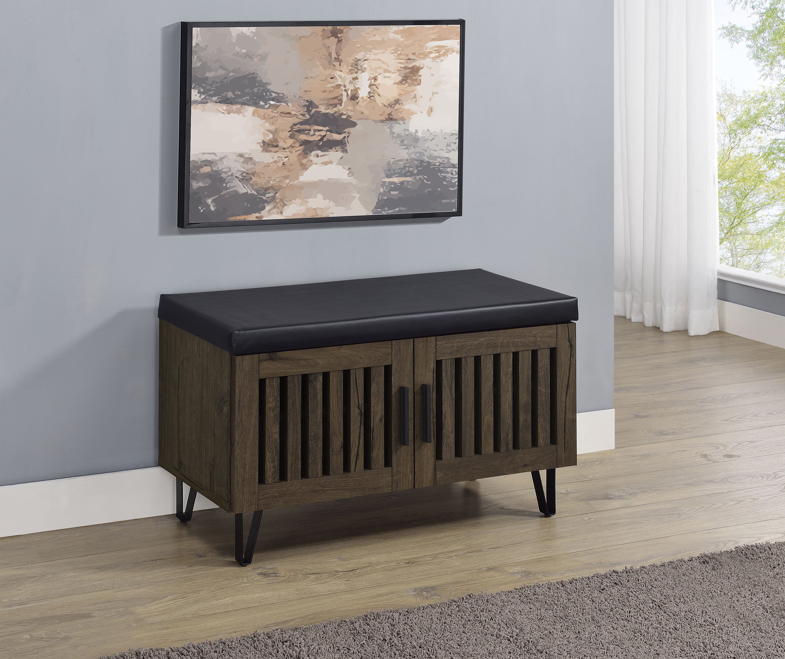 Brixton 2-door Padded Entryway Shoe Storage Bench Smoked Oak-