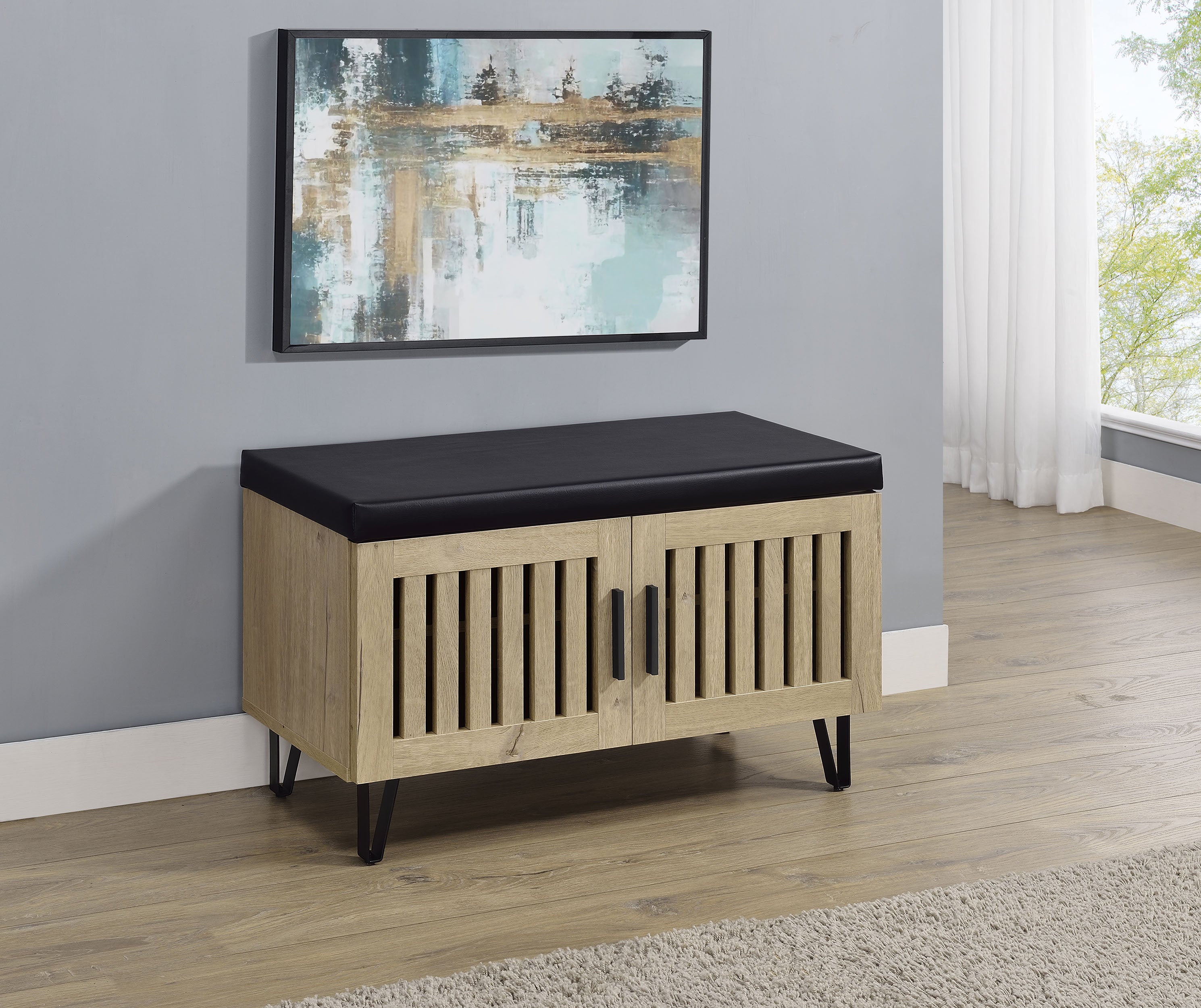 Brixton 2-door Padded Entryway Shoe Storage Bench White Oak-