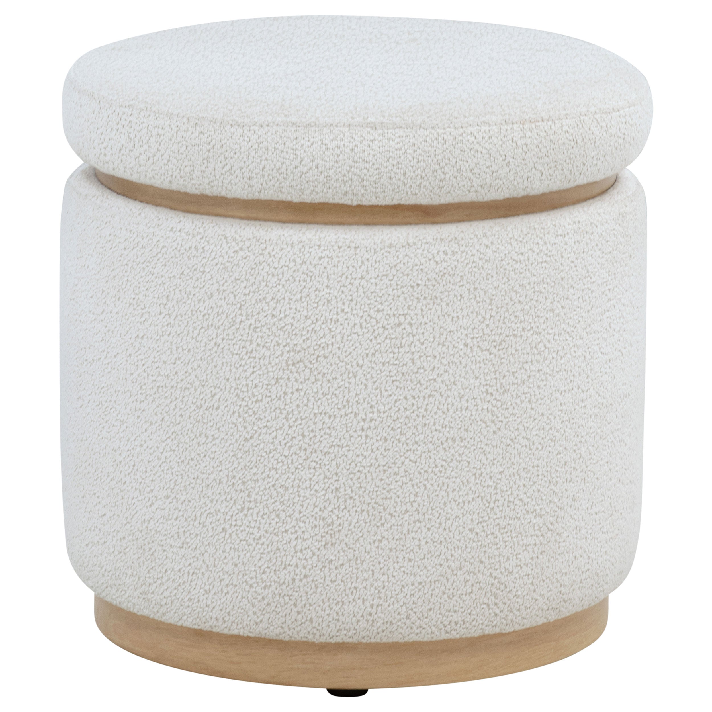 Remuda Boucle Upholstered Round Storage Ottoman Ivory-