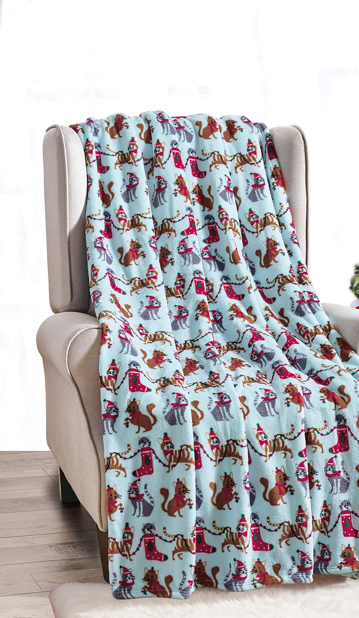 Faith, Hope, Love Home Decor Home Essentials Ultra Soft Blue Christmas Cats Holiday Throw Blanket (50" X 60") - Best Buy Furniture