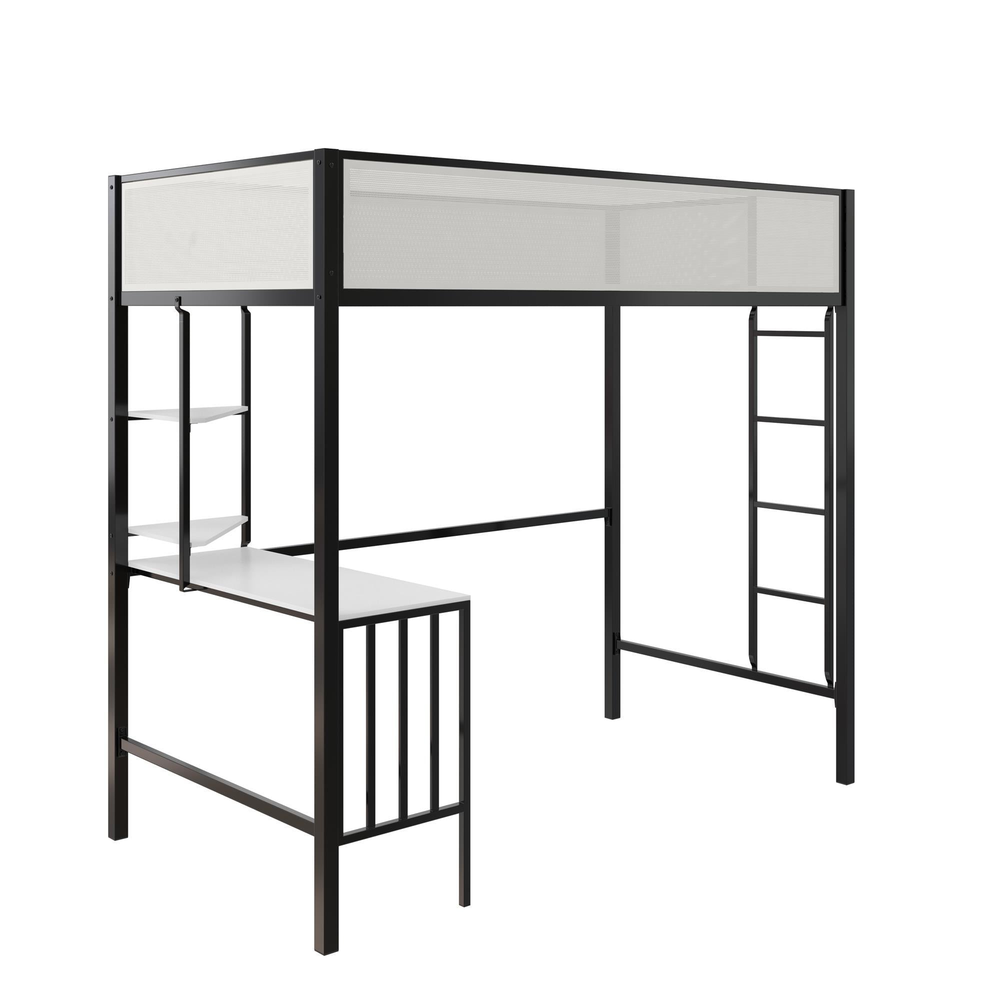 Axel - Twin Loft Bed With Desk & Shelves - Black