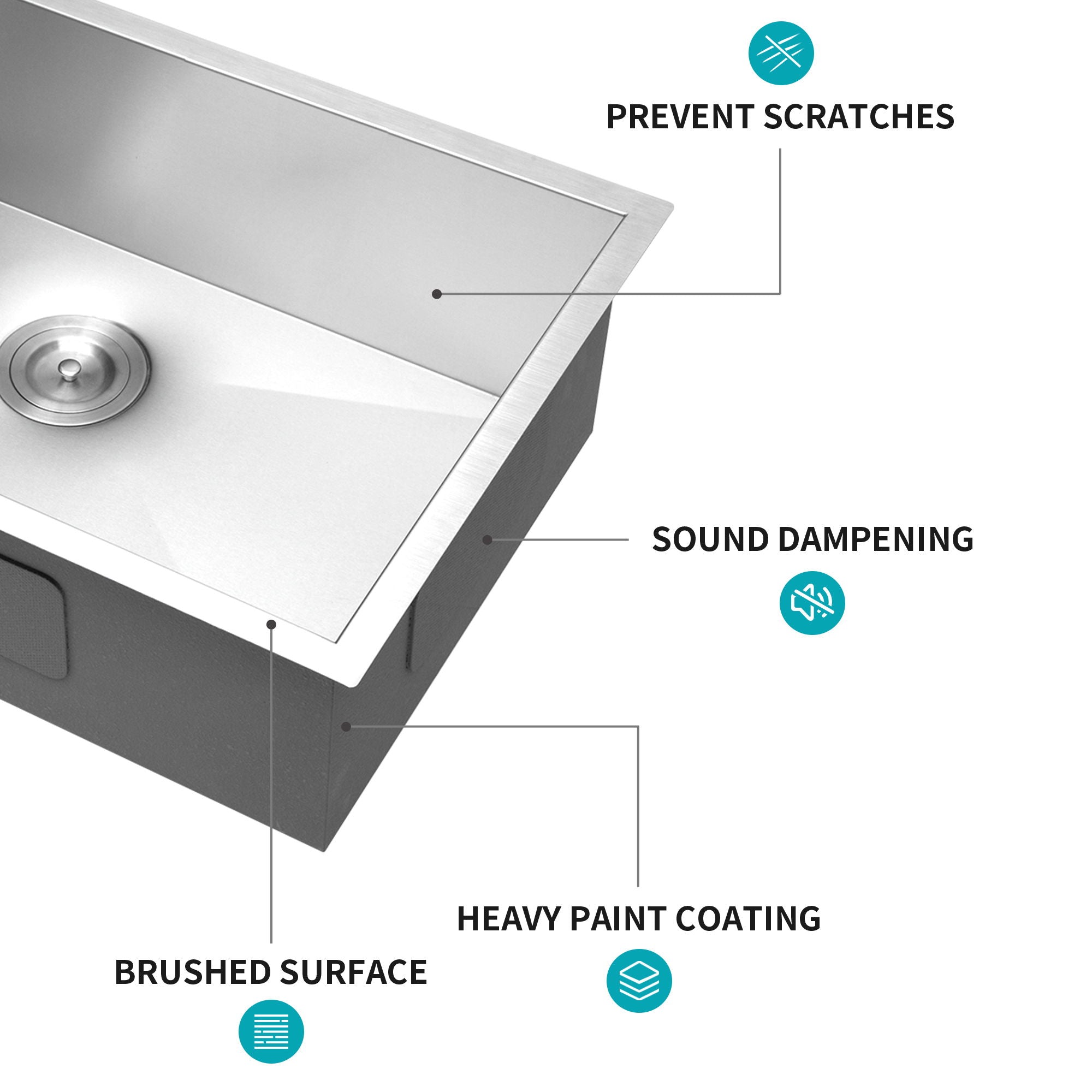 Undermount Kitchen Sink 26" 16 Gauge With Drain Assembly - Brushed Nickel