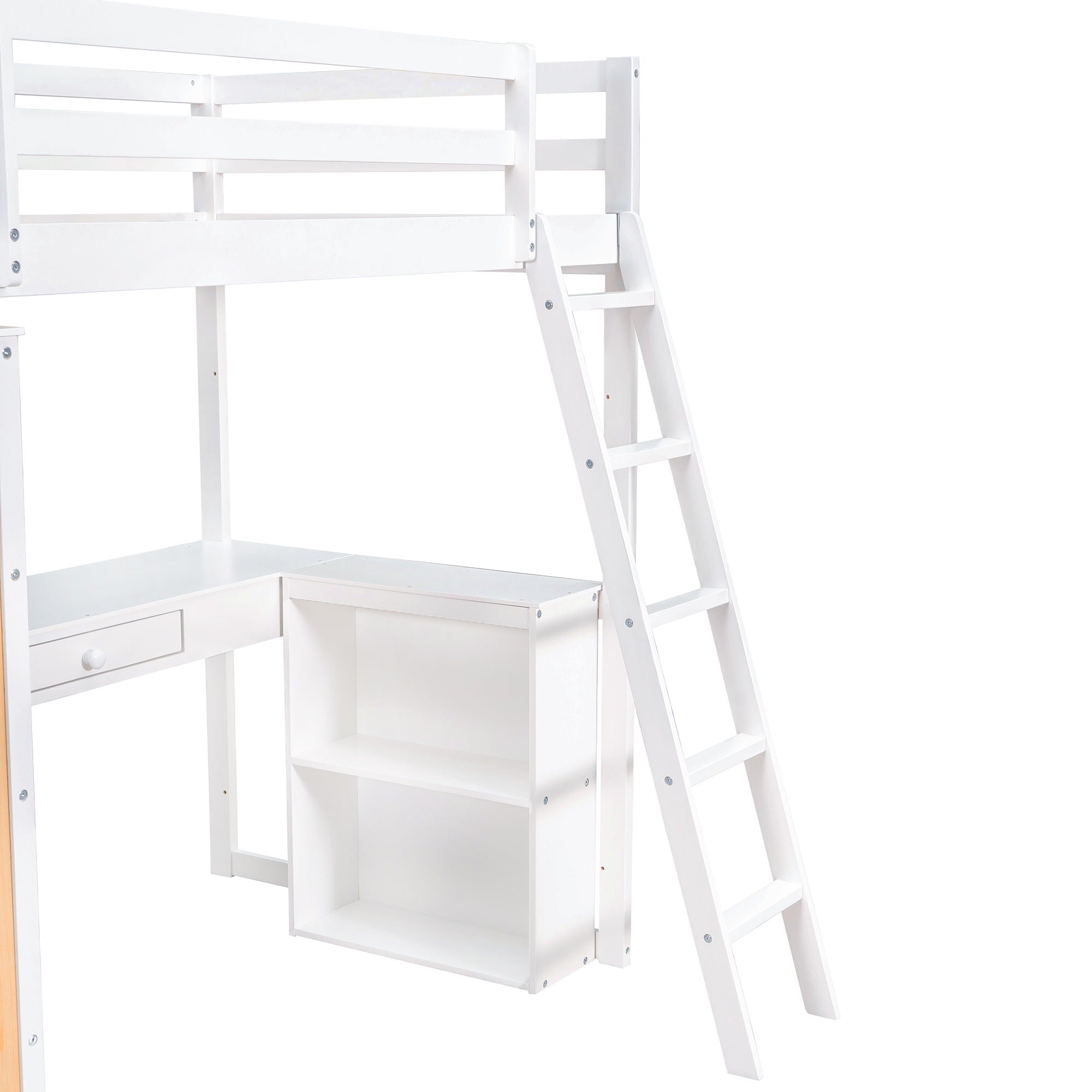 Loft Bed With Ladder, Shelves, And Desk