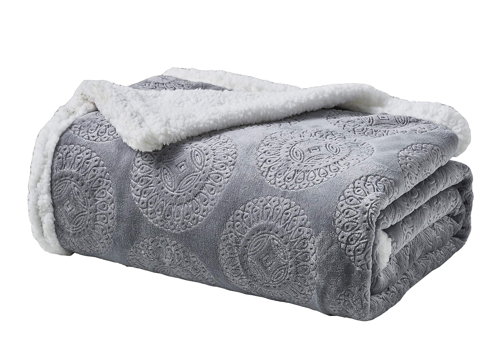 Decor&More Bon Iver Collection Extra Soft Mandala Embossed Microplush Throw Blanket with Sherpa Backing (50" x 60") - Best Buy Furniture