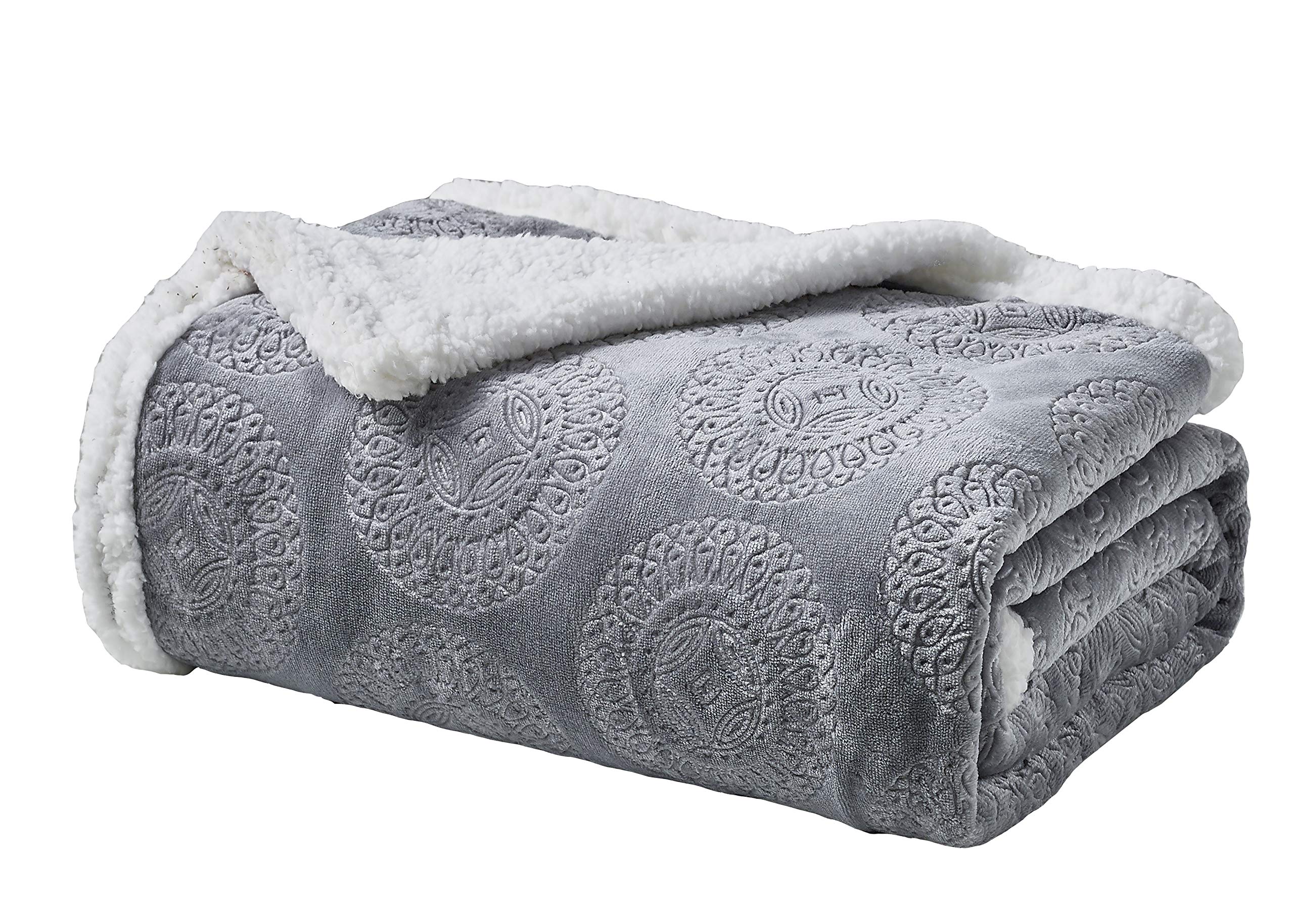Decor&More Bon Iver Collection Extra Soft Mandala Embossed Microplush Throw Blanket with Sherpa Backing (50" x 60") - Best Buy Furniture