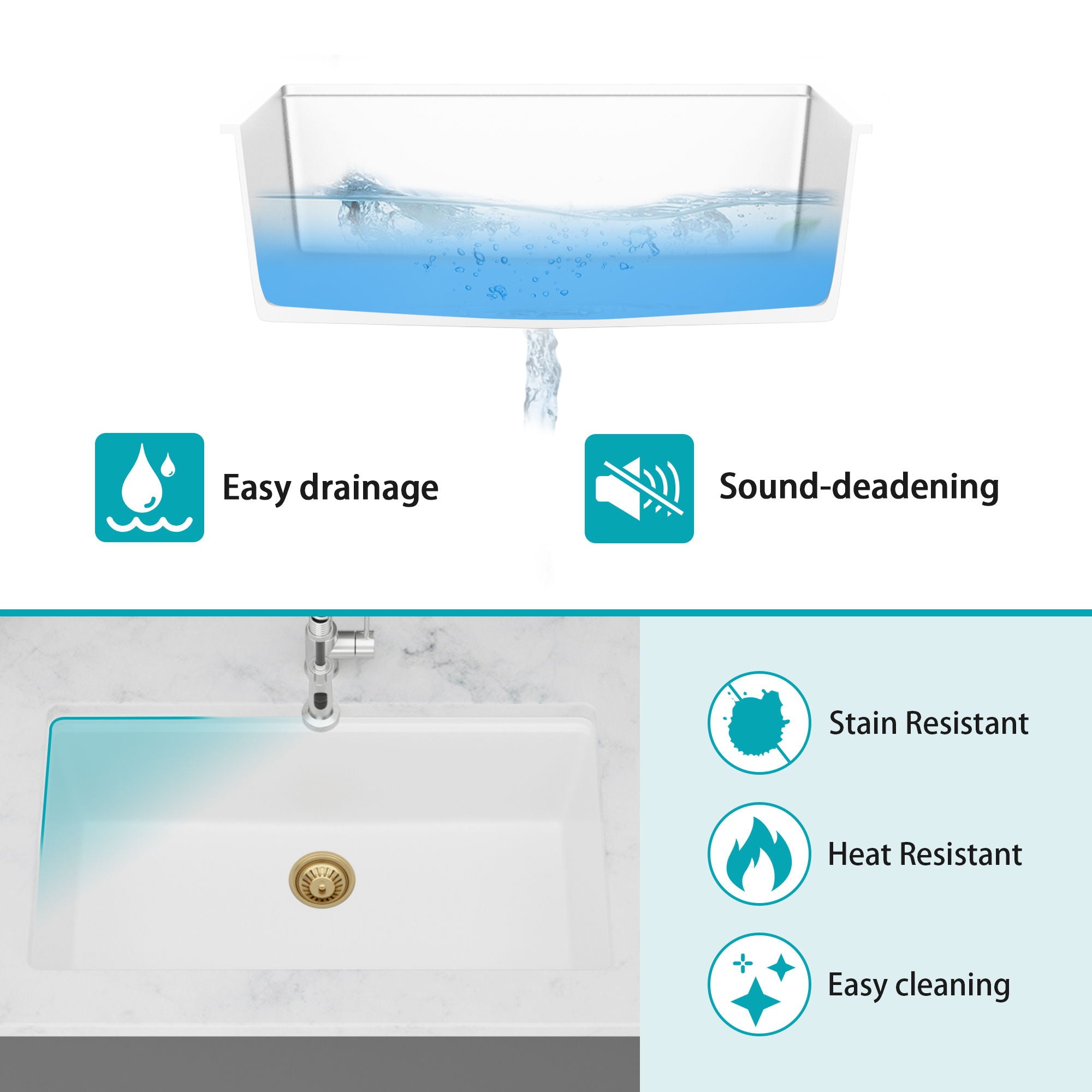 Quartz Composite Kitchen Sink With Undermount Design, Durable Single Bowl Workstation