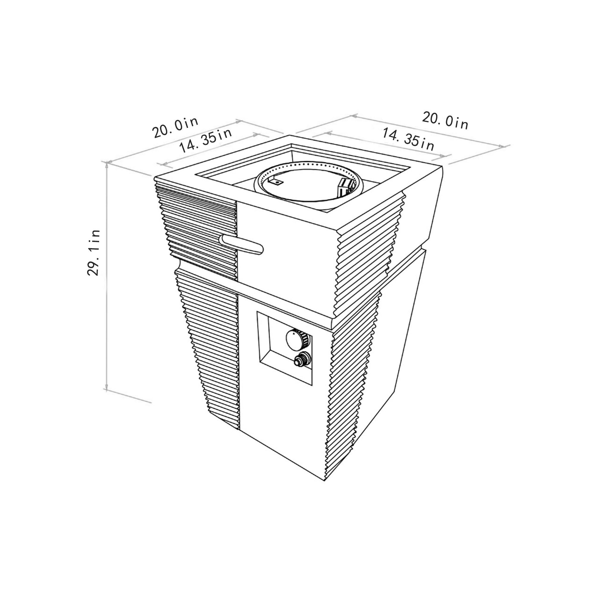 20' Propane Gas Fire Pit Table, 50000 BTU Square Concrete Fire Pit