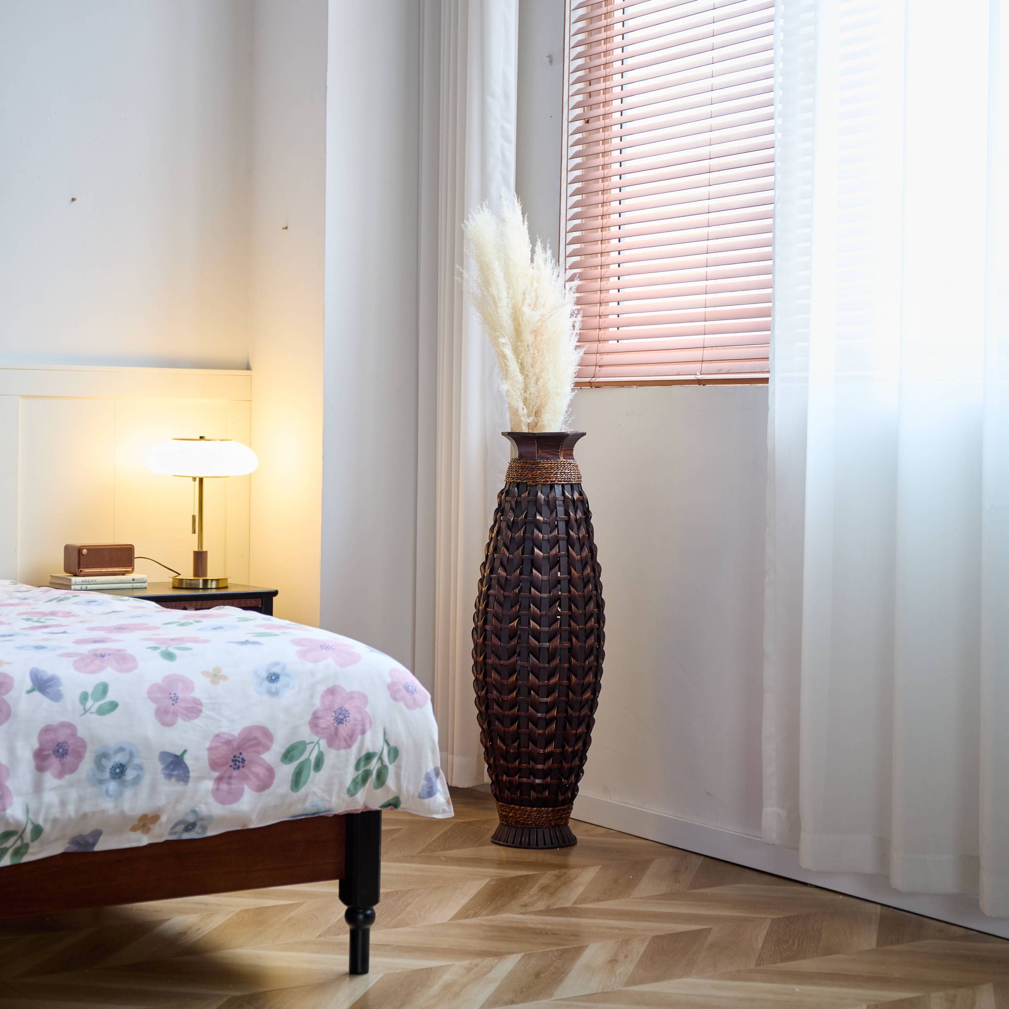 Hand Woven Bamboo Floor Vase, Decorative Accent For Living Room - Acacia Wood