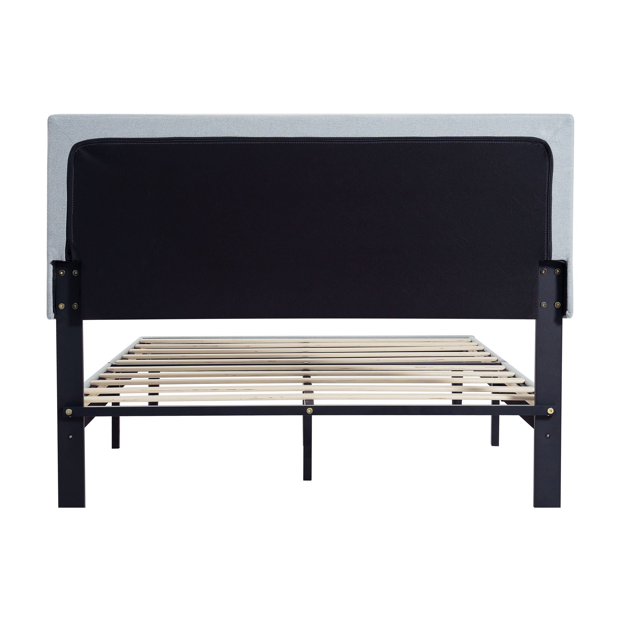 Modern Upholstered Platform Bed Frame With Button Tufted Linen Fabric Headboard