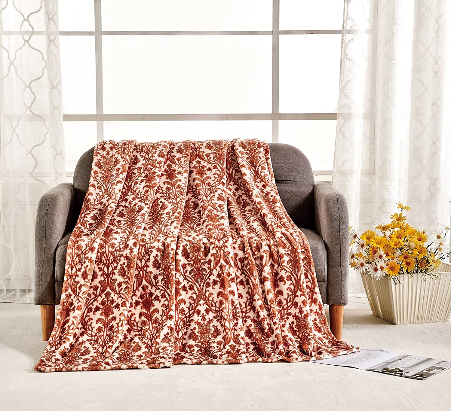 Floral vine luxe plush  twin size blanket (60" x 90")
