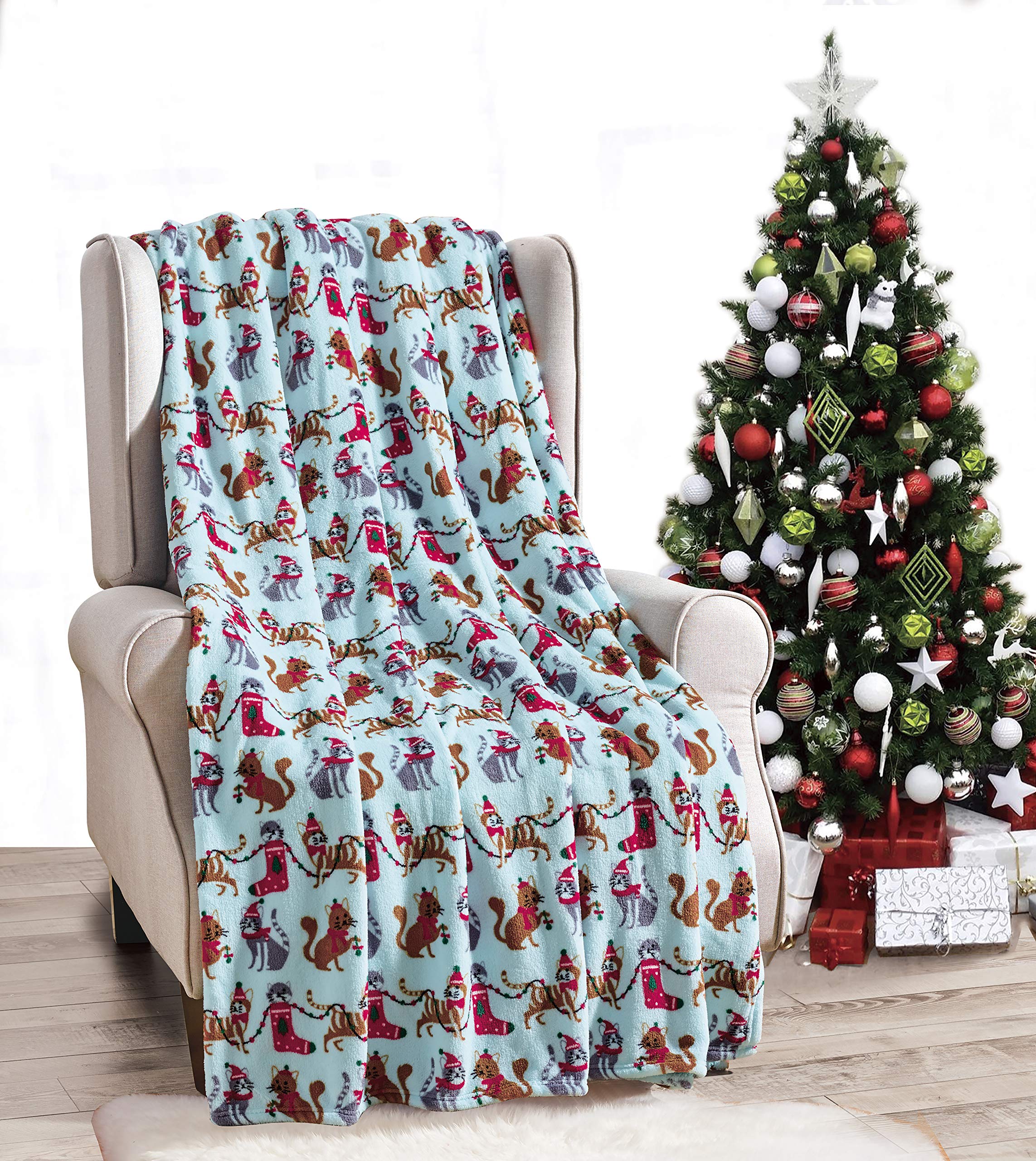 Faith, Hope, Love Home Decor Home Essentials Ultra Soft Blue Christmas Cats Holiday Throw Blanket (50" X 60") - Best Buy Furniture