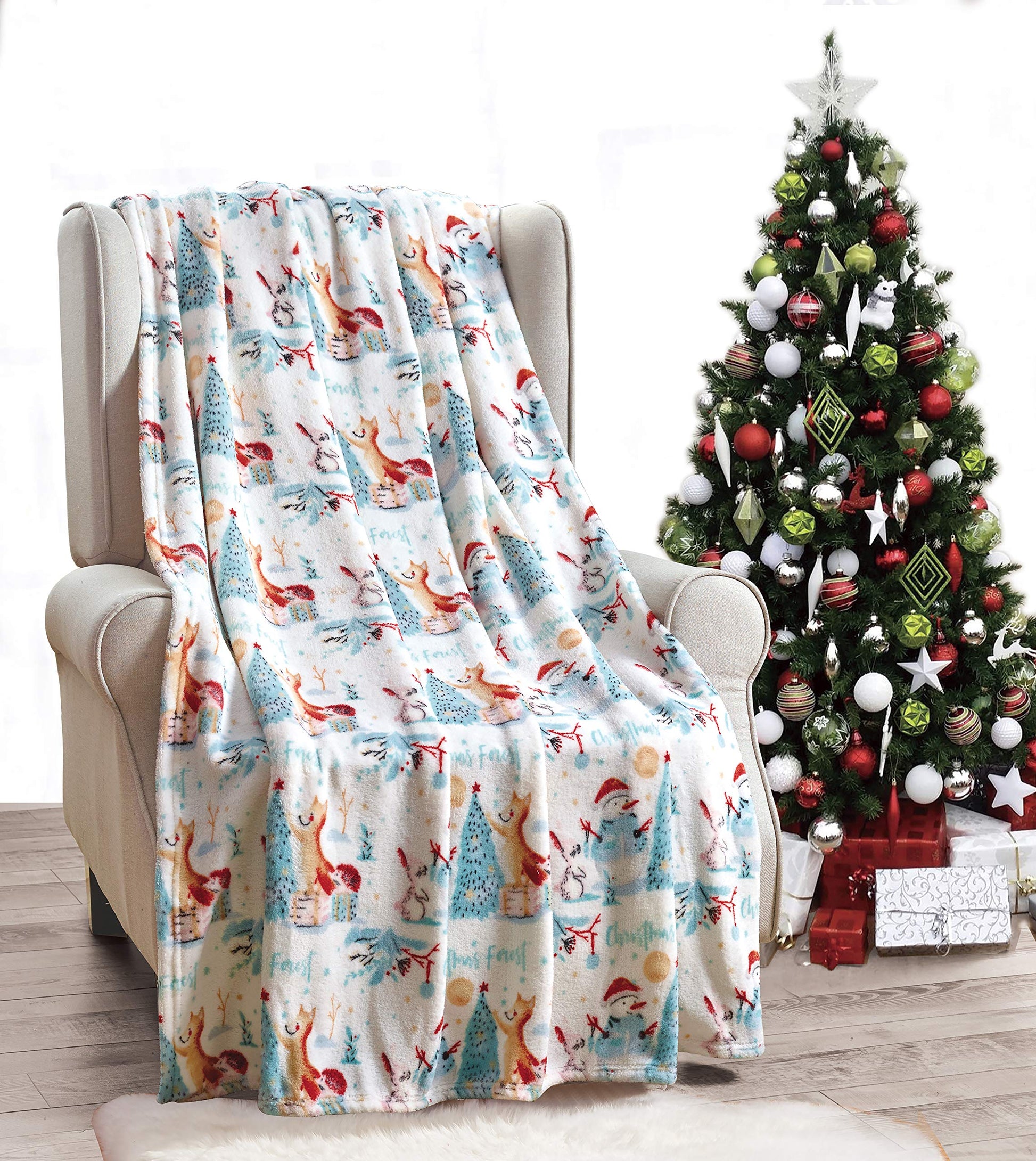 Decor&More Festive Holiday Microplush Throw Blanket (50" x 60") - Forest Friends - Best Buy Furniture