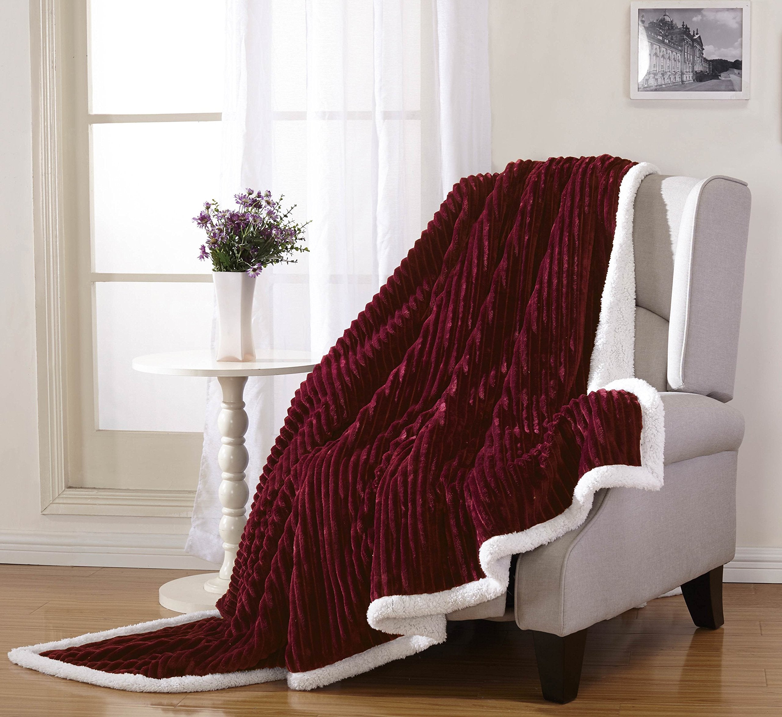 Decor&More Ultra Lush Reversible Sherpa Corduroy Throw Blanket (50" x 60") - Best Buy Furniture
