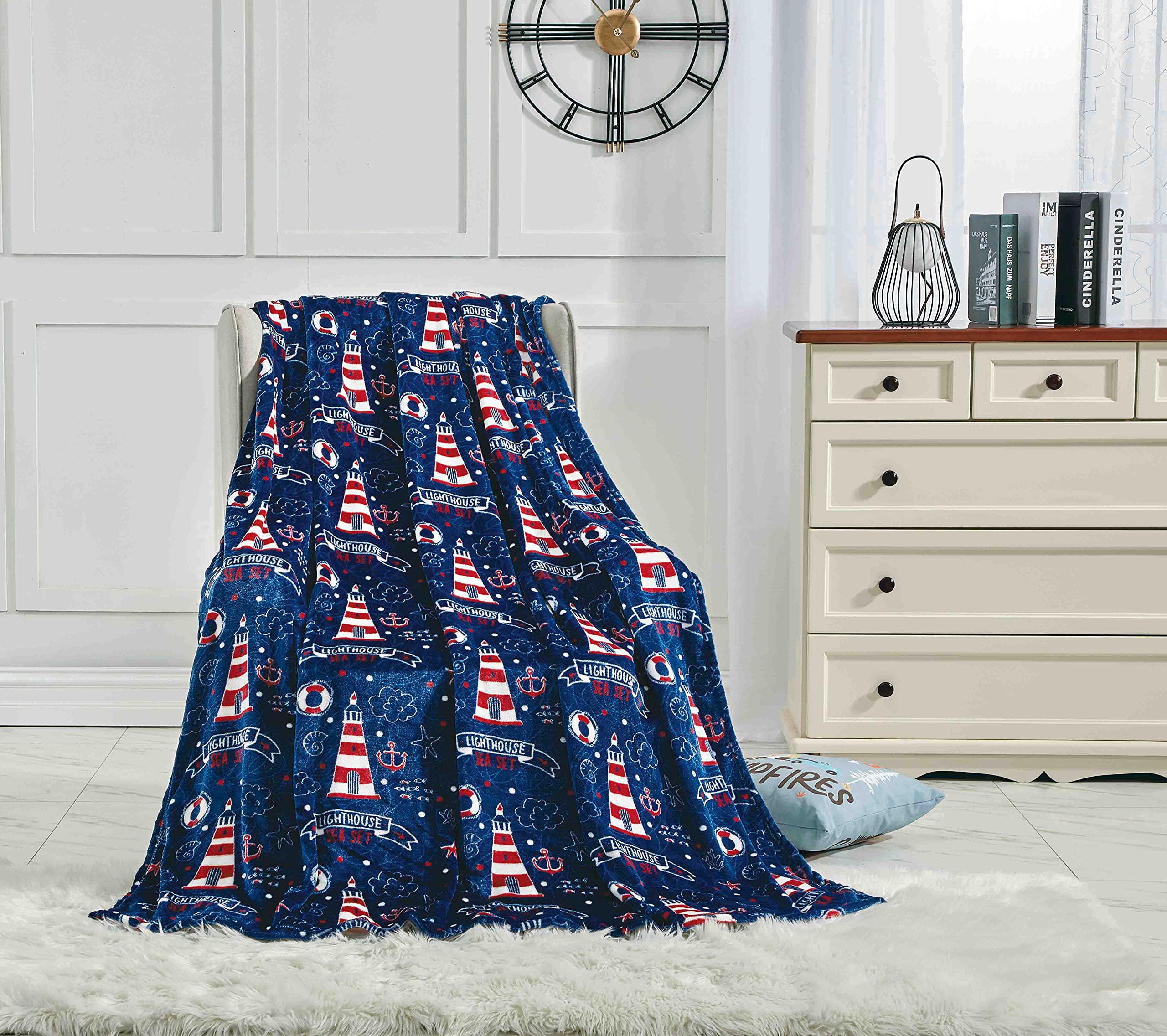 Faith, Hope, Love Home Decor The Shore Summertime Extra Soft Microplush Throw Blanket (50" X 60") - Lighthouse Blanket - Best Buy Furniture