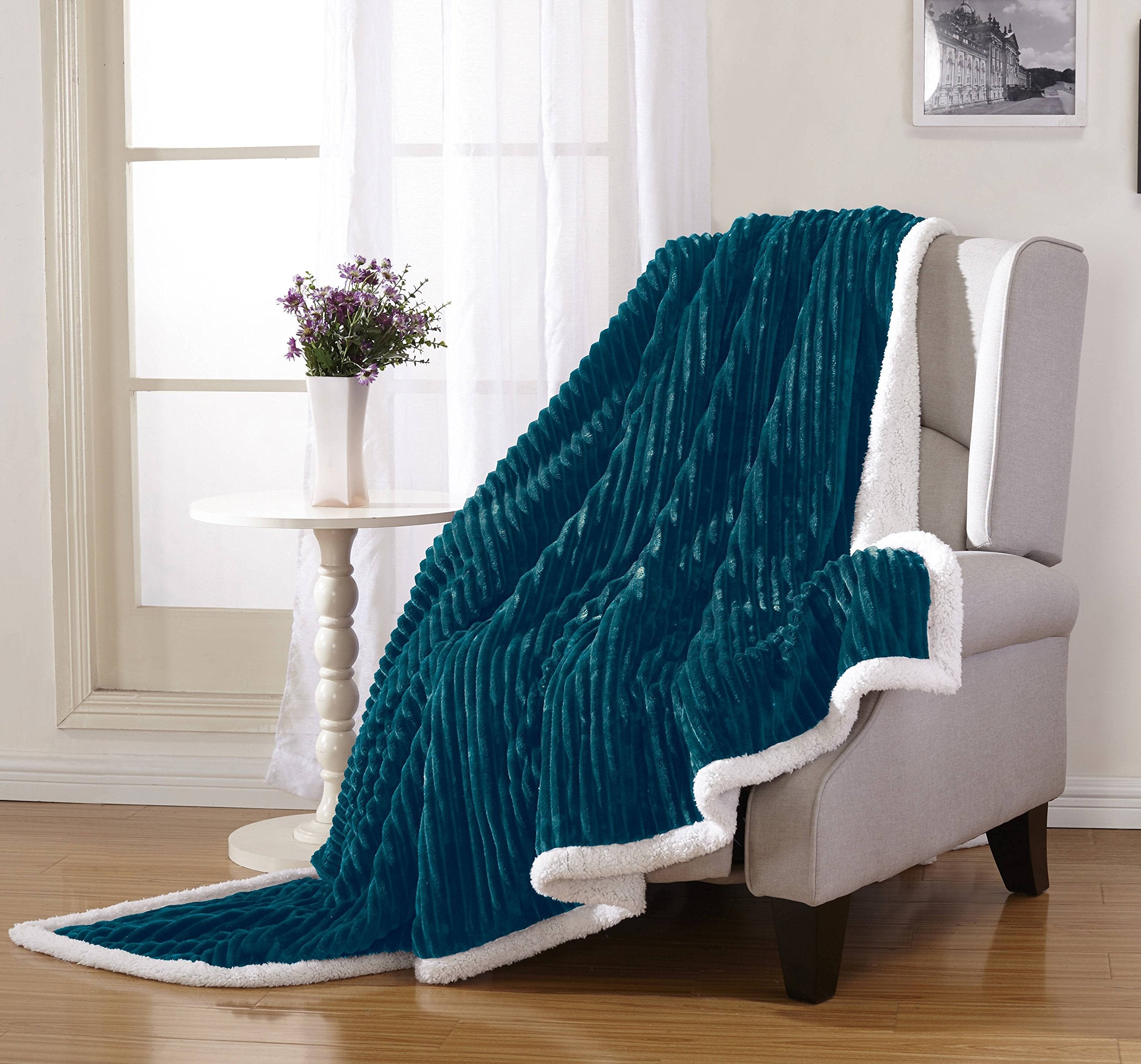 Decor&More Ultra Lush Reversible Sherpa Corduroy Throw Blanket (50" x 60") - Best Buy Furniture