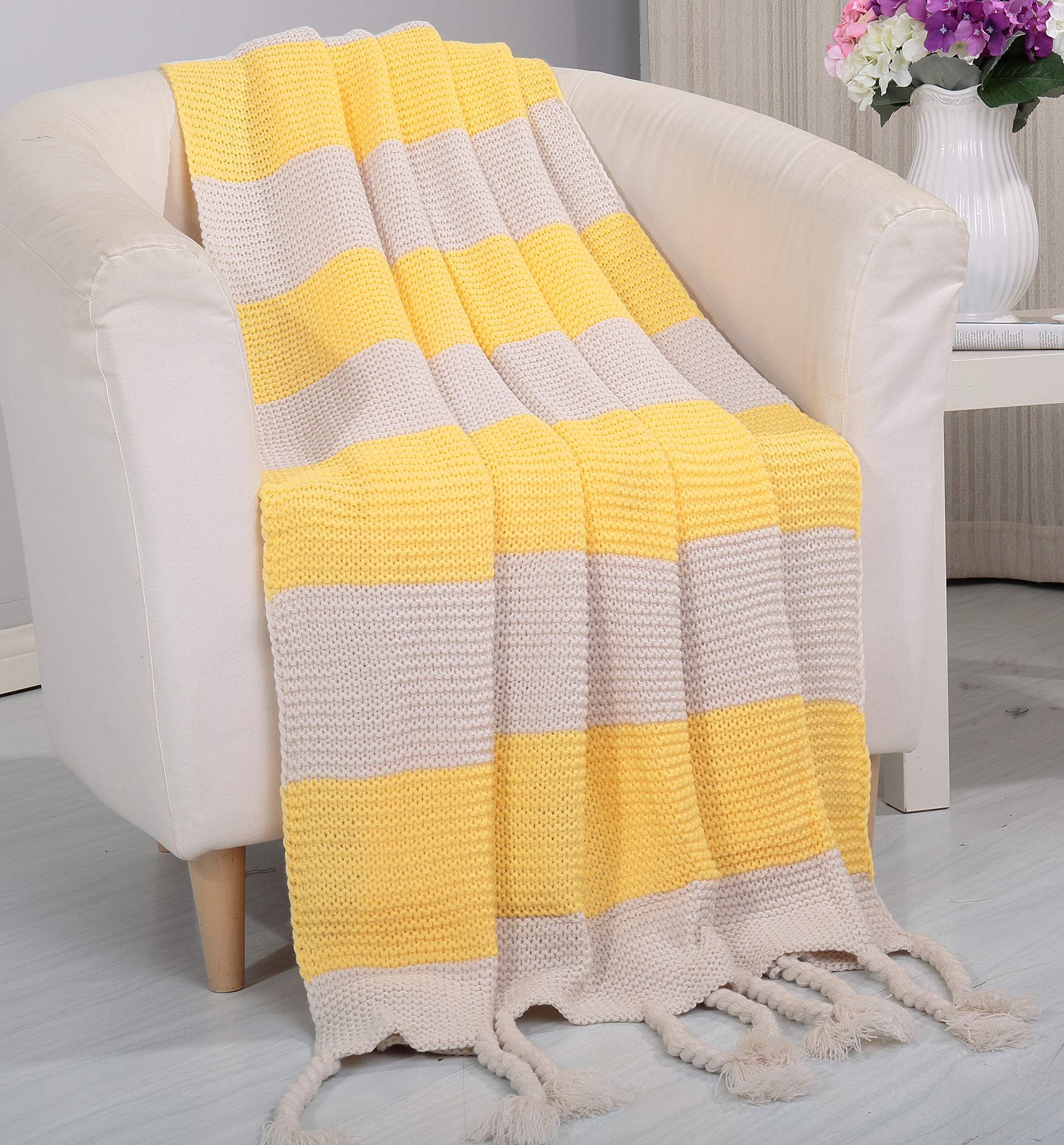 Faith, Hope, Love Home Decor Soft Touch Classic Woven Knitted 2-Tone Throw Blanket With Fringes - Best Buy Furniture