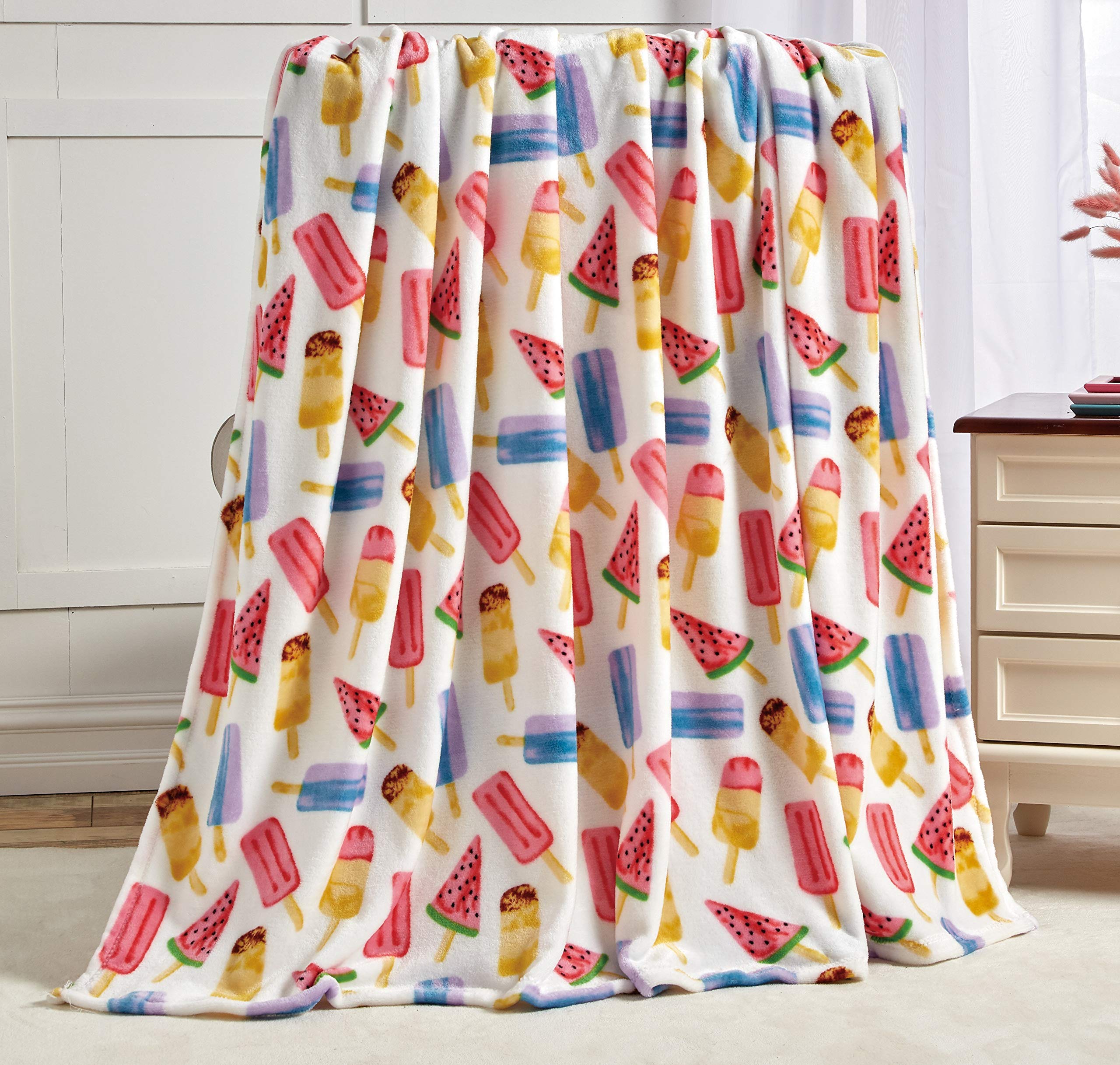 Summertime Fun by Decor&More Extra Soft Throw Blanket (50" x 60") - Ice Cream, Popsicles & Watermelon for Boys and Girls and Kids of Any Age - Best Buy Furniture
