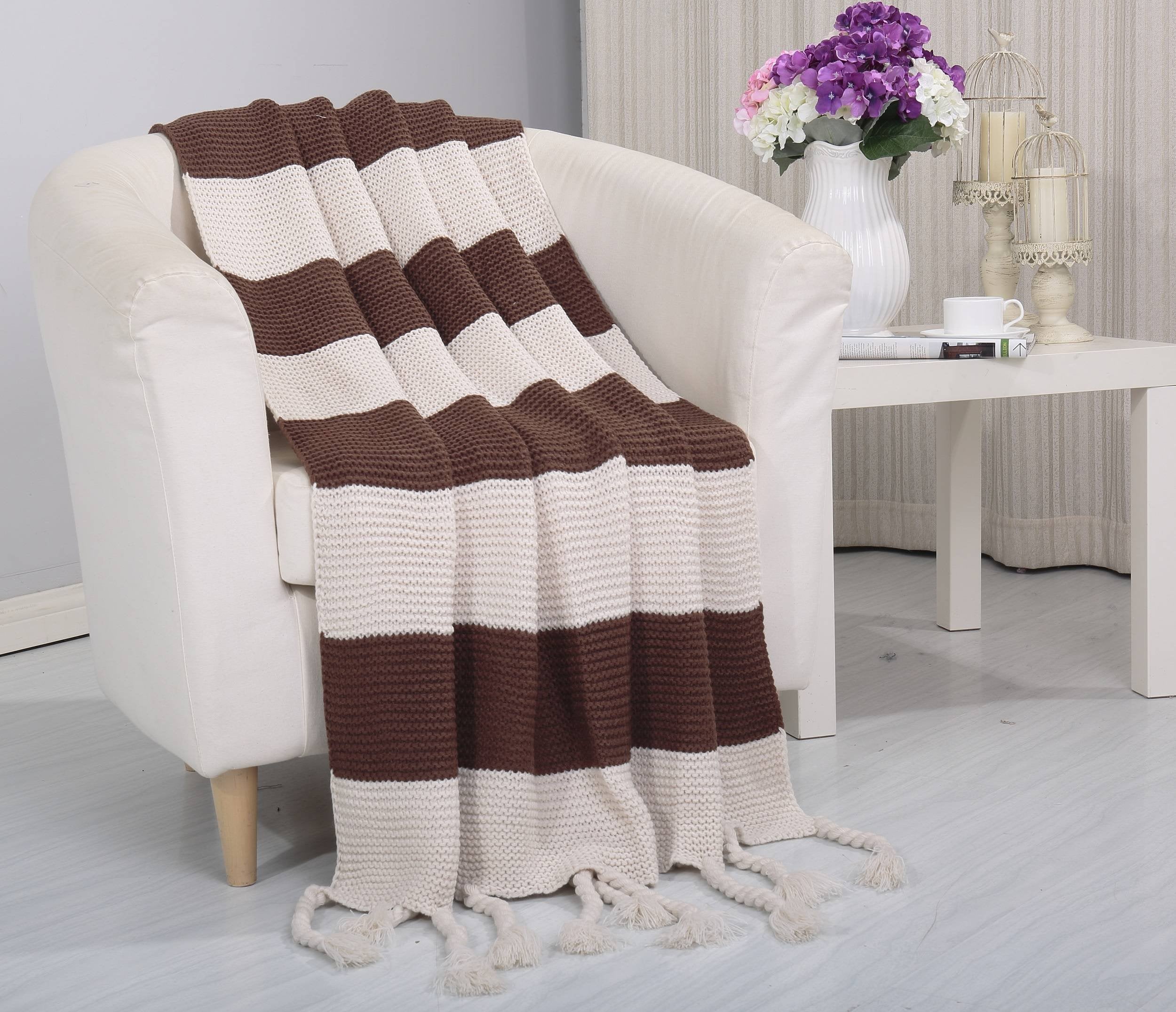 Faith, Hope, Love Home Decor Soft Touch Classic Woven Knitted 2-Tone Throw Blanket With Fringes - Best Buy Furniture