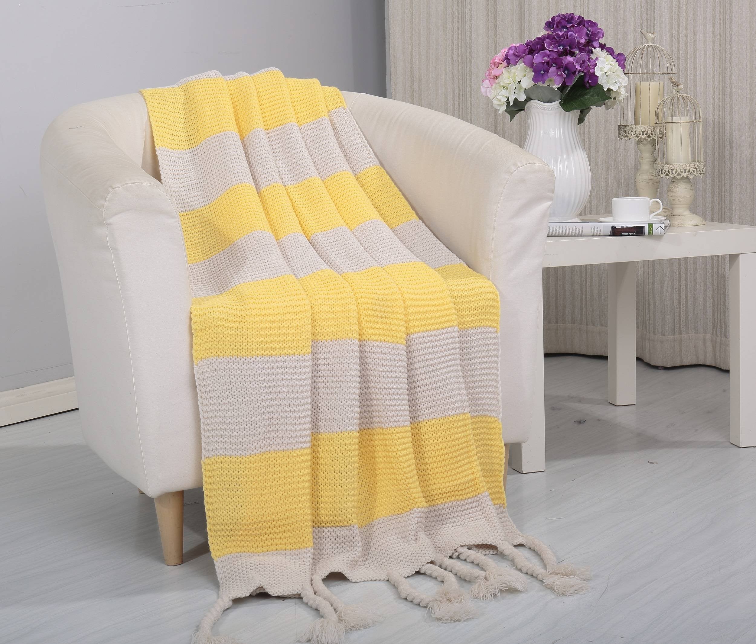 Faith, Hope, Love Home Decor Soft Touch Classic Woven Knitted 2-Tone Throw Blanket With Fringes - Best Buy Furniture