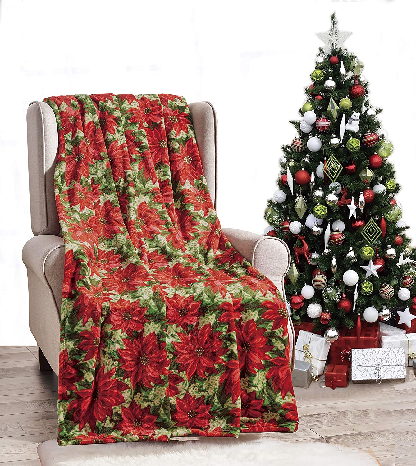 Home essentials christmas throw (50" x 60") - poinsettia