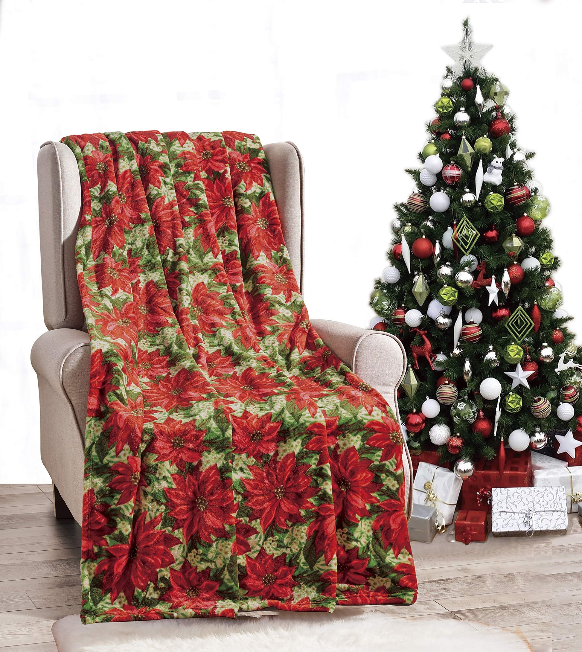 Decor&More Home Essentials Christmas Throw (50" x 60") - Poinsettia - Best Buy Furniture