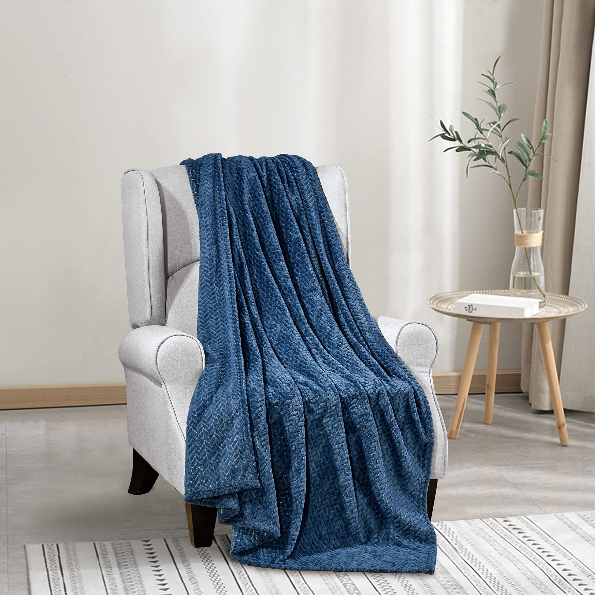 Decor&More Noble House Extra Heavy Chevron Braided Throw Blanket (50" x 60") - Blue - Best Buy Furniture