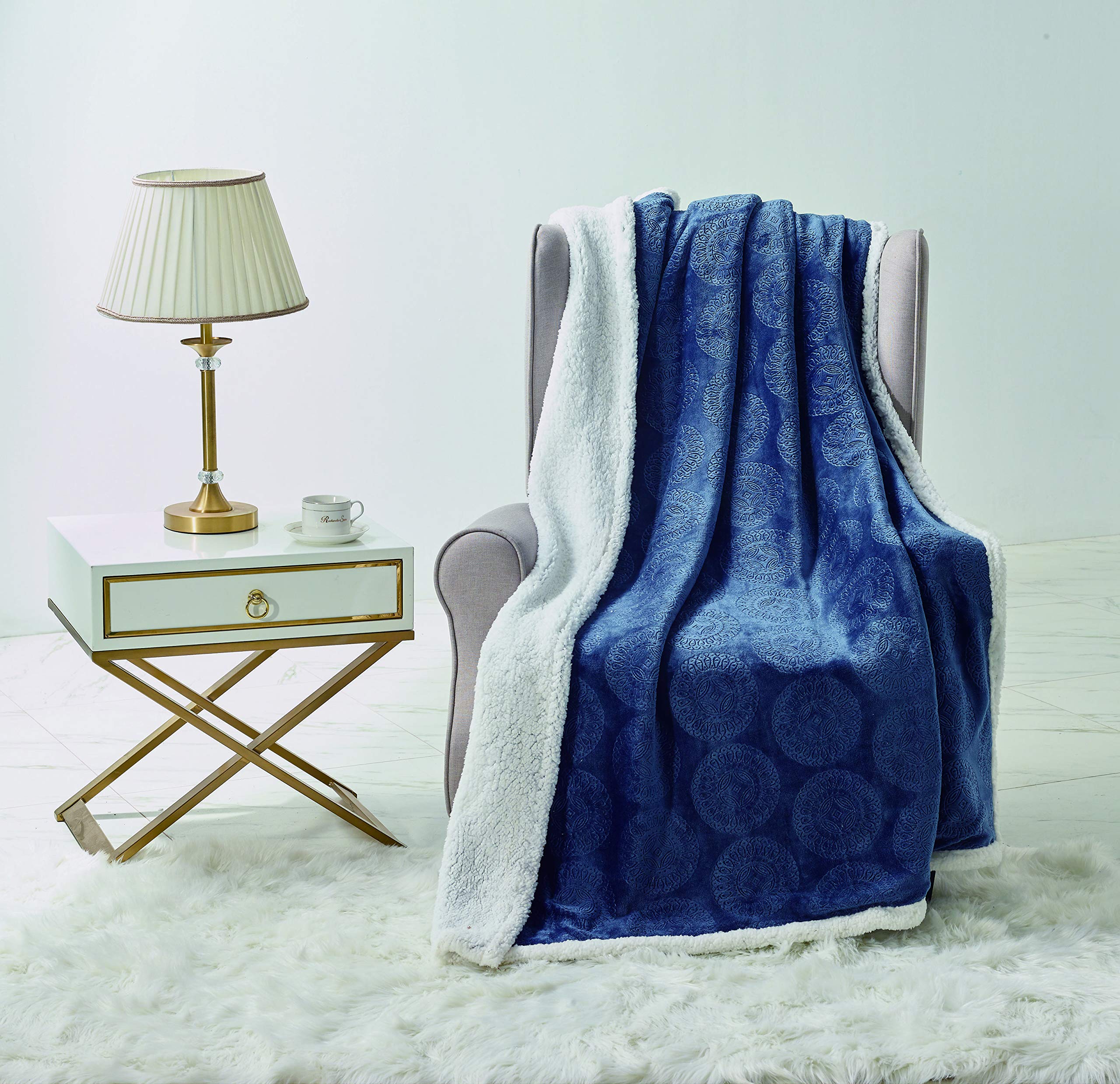 Decor&More Bon Iver Collection Extra Soft Mandala Embossed Microplush Throw Blanket with Sherpa Backing (50" x 60") - Best Buy Furniture