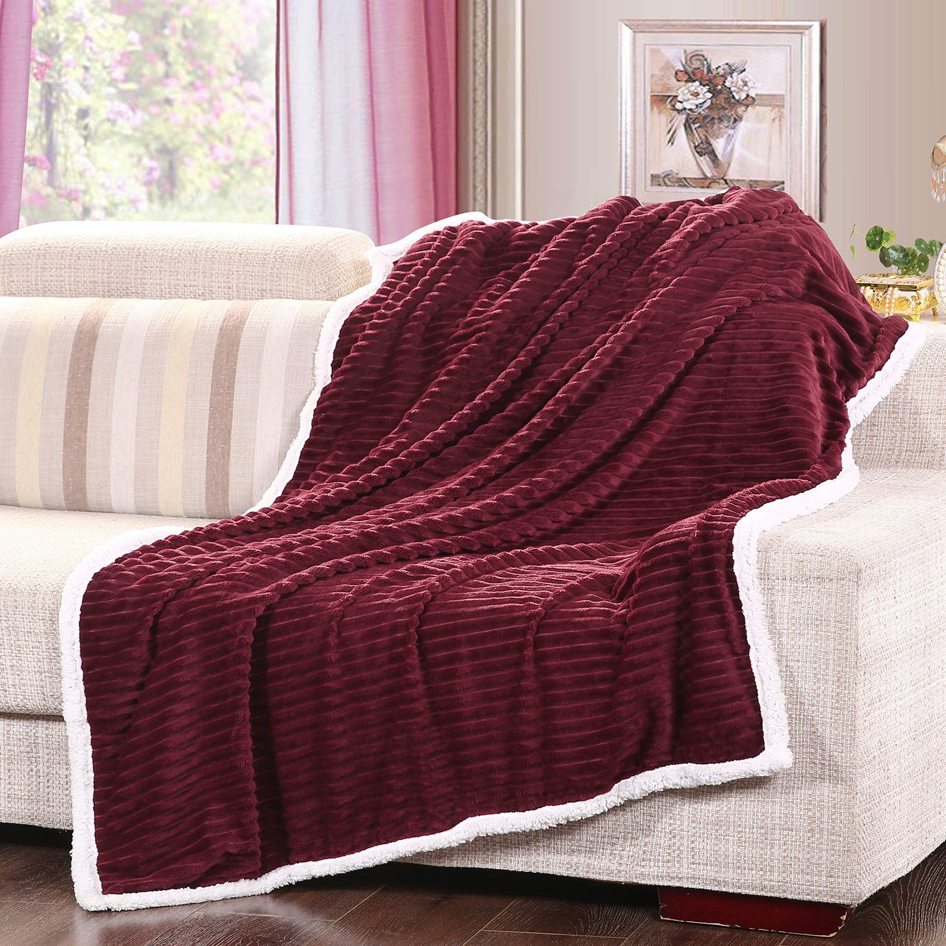 Decor&More Ultra Lush Reversible Sherpa Corduroy Throw Blanket (50" x 60") - Best Buy Furniture