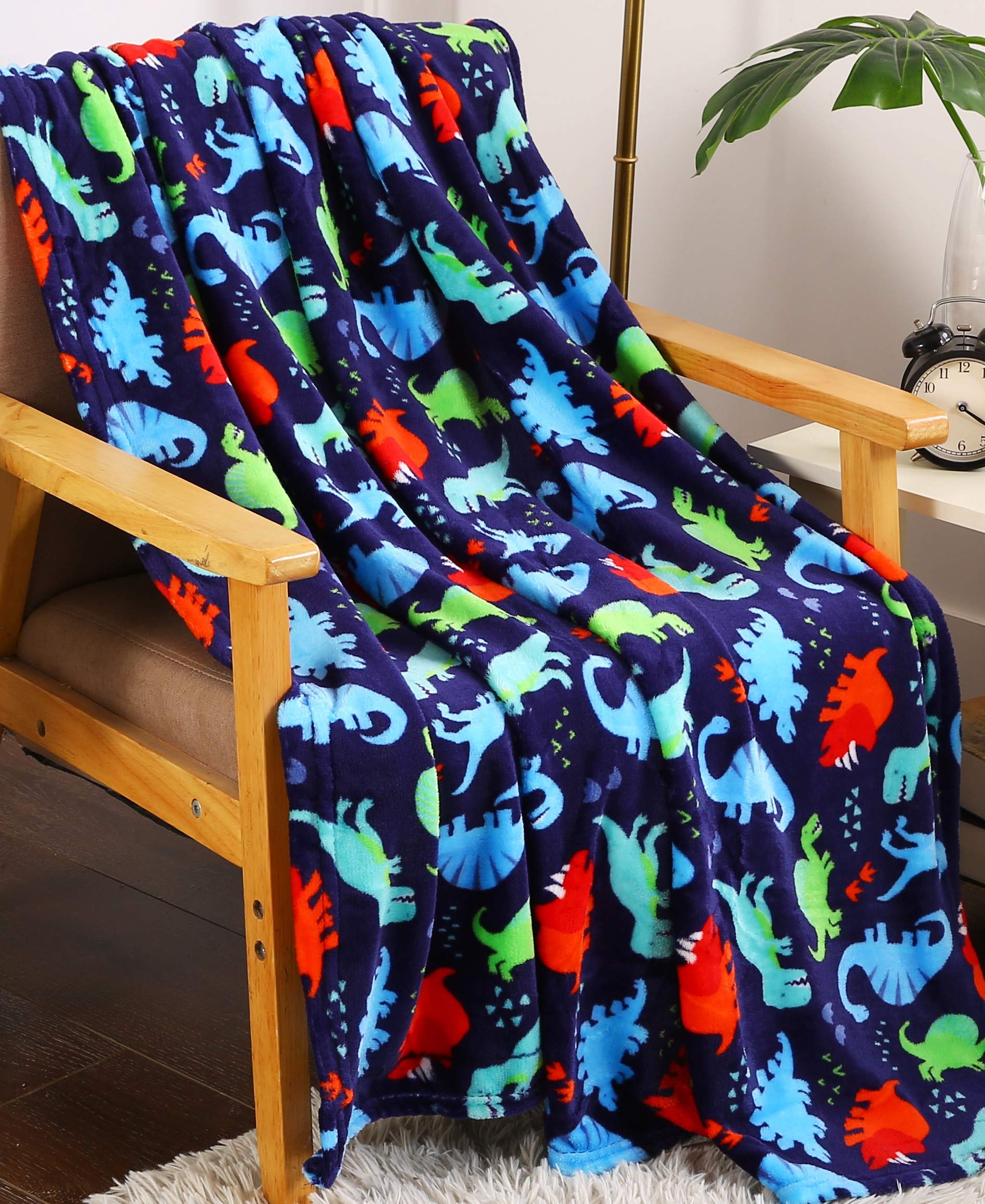 Summertime Whimsy Plush Fleece Kid Throw Blanket (50" x 60") - Dino Time - Soft Dinosaur Throw Blanket - for Boys and Girls and Kids of Any Age - Best Buy Furniture