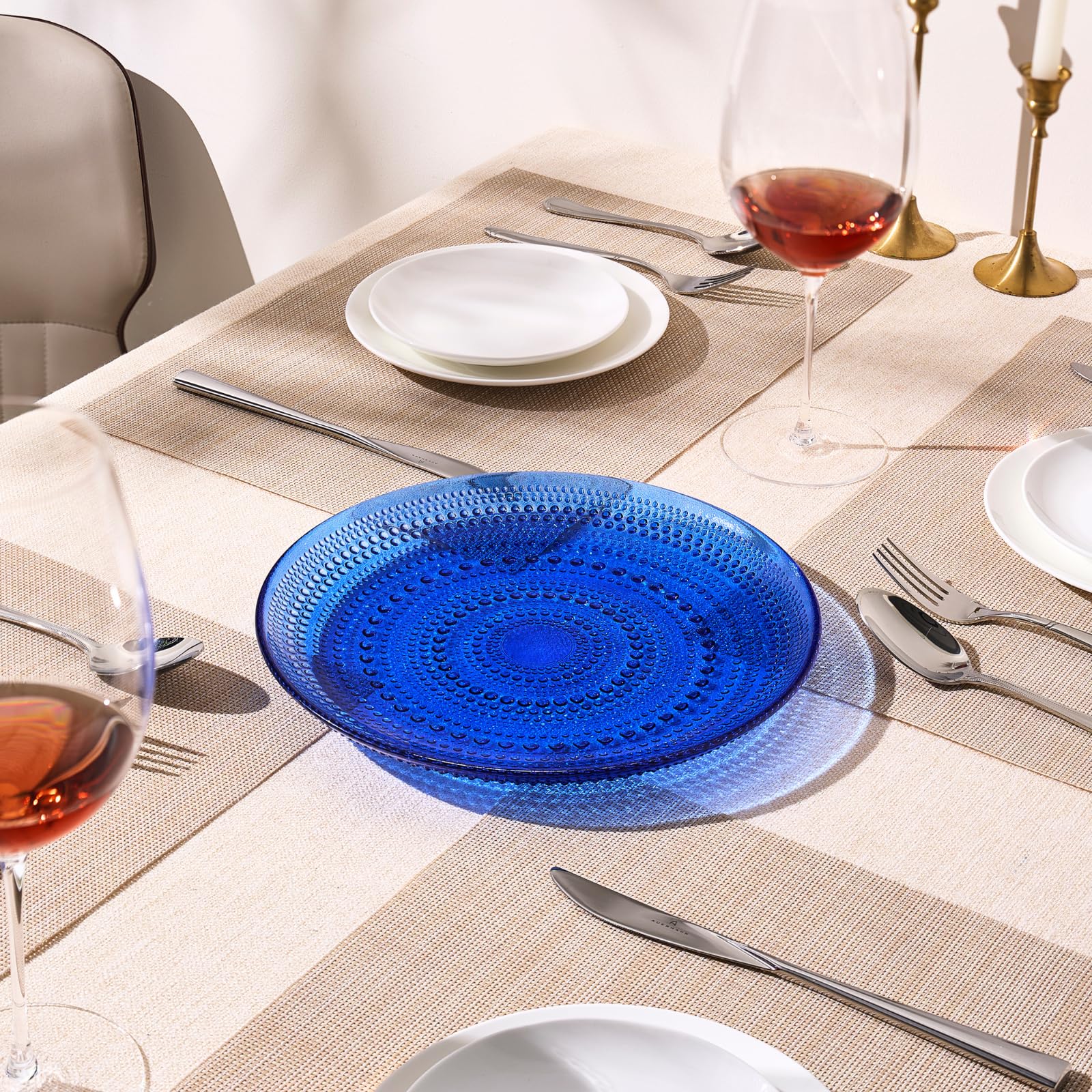 Glass Hobnail Dinner or Charger Plates | Set of 4 | Dark Blue