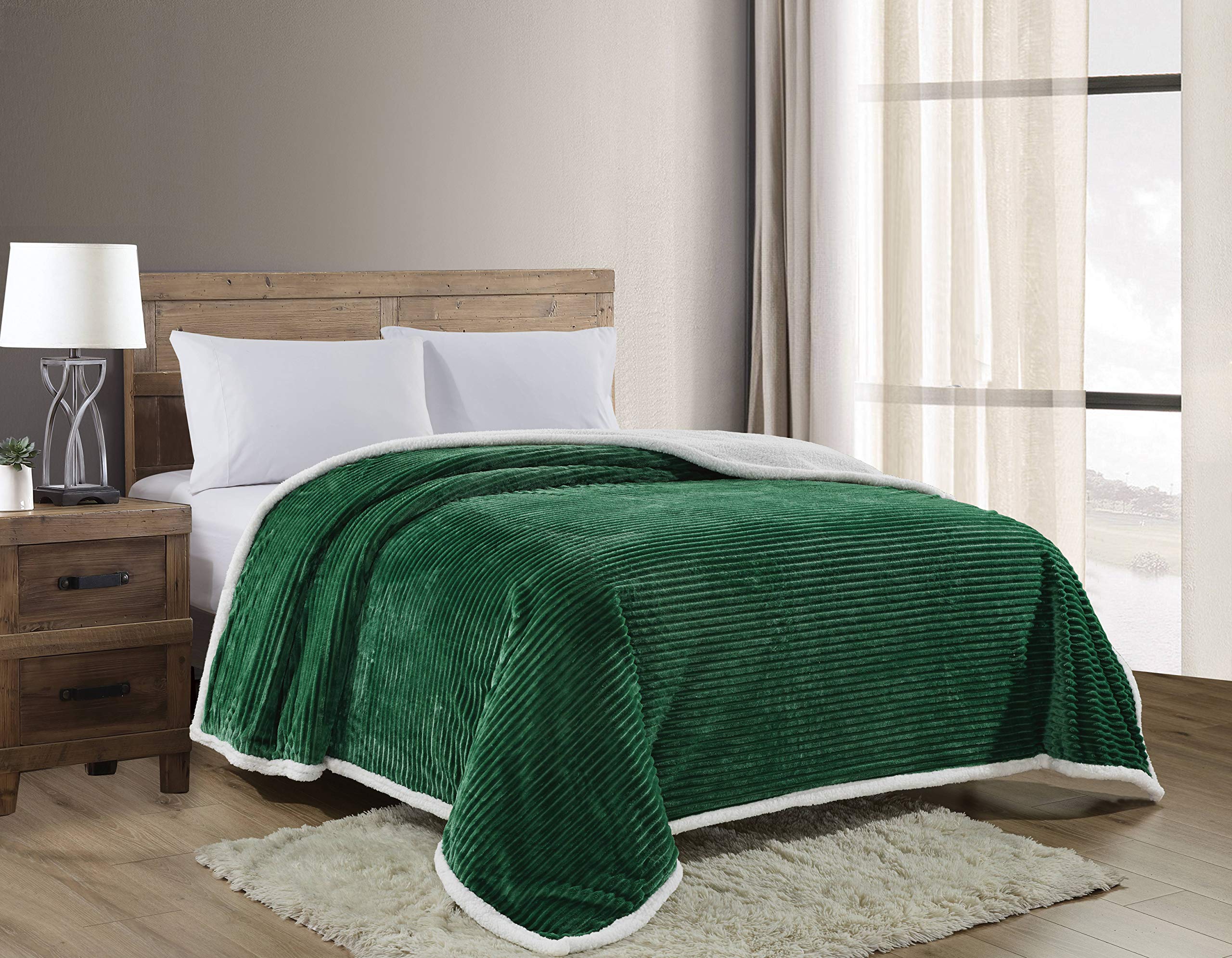 Decor&More Home Essentials Corduroy Sherpa Blanket - Green - Best Buy Furniture