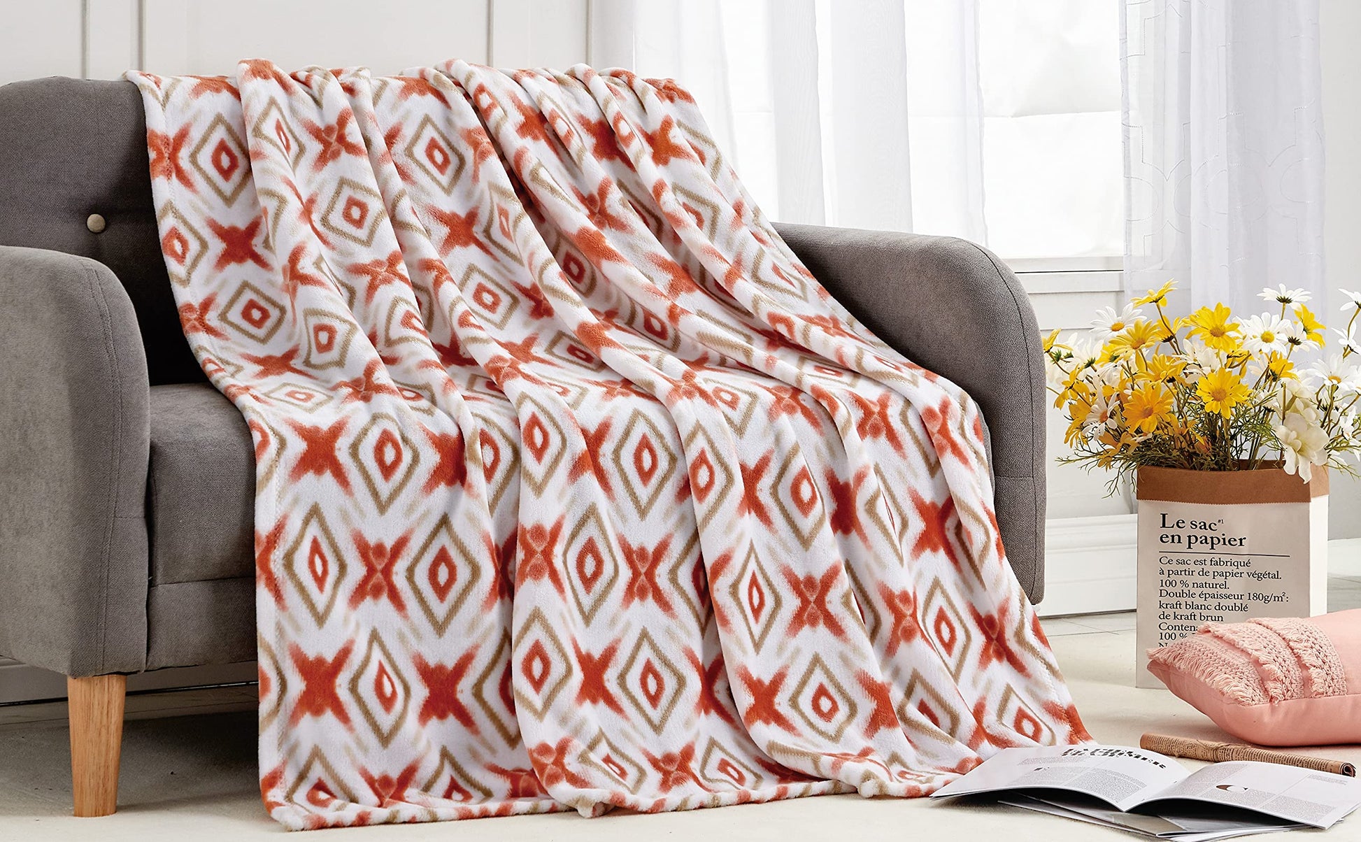 PlushElegance by Decor&More Extra Soft Oversized Throw Blanket (50" x 70") - Idris Geometric - Best Buy Furniture